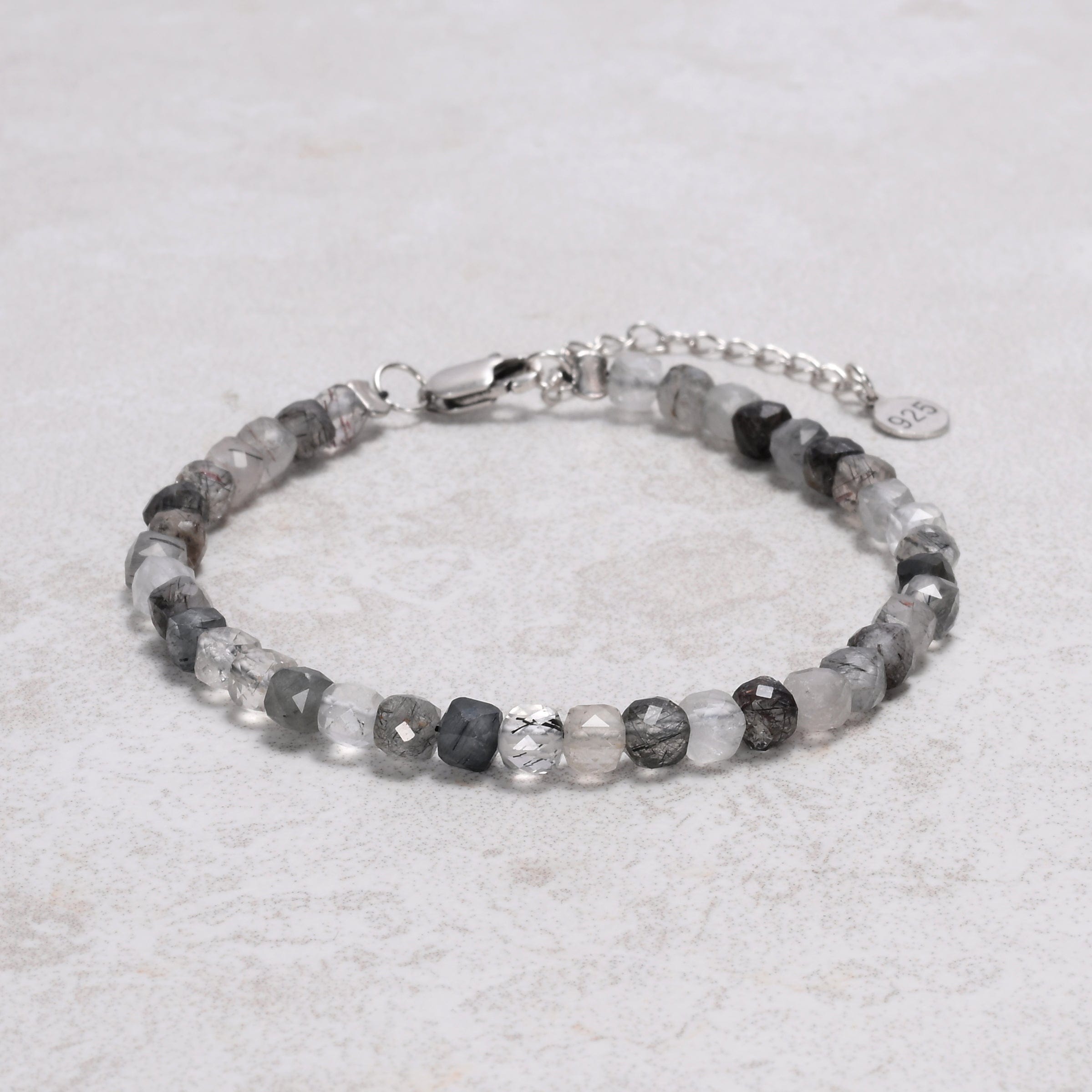KALIFANO Gemstone Jewelry Black Rutilated Quartz 4mm Natural Gemstone Bracelet with Sterling Silver Clasp B4-16S-BRQ