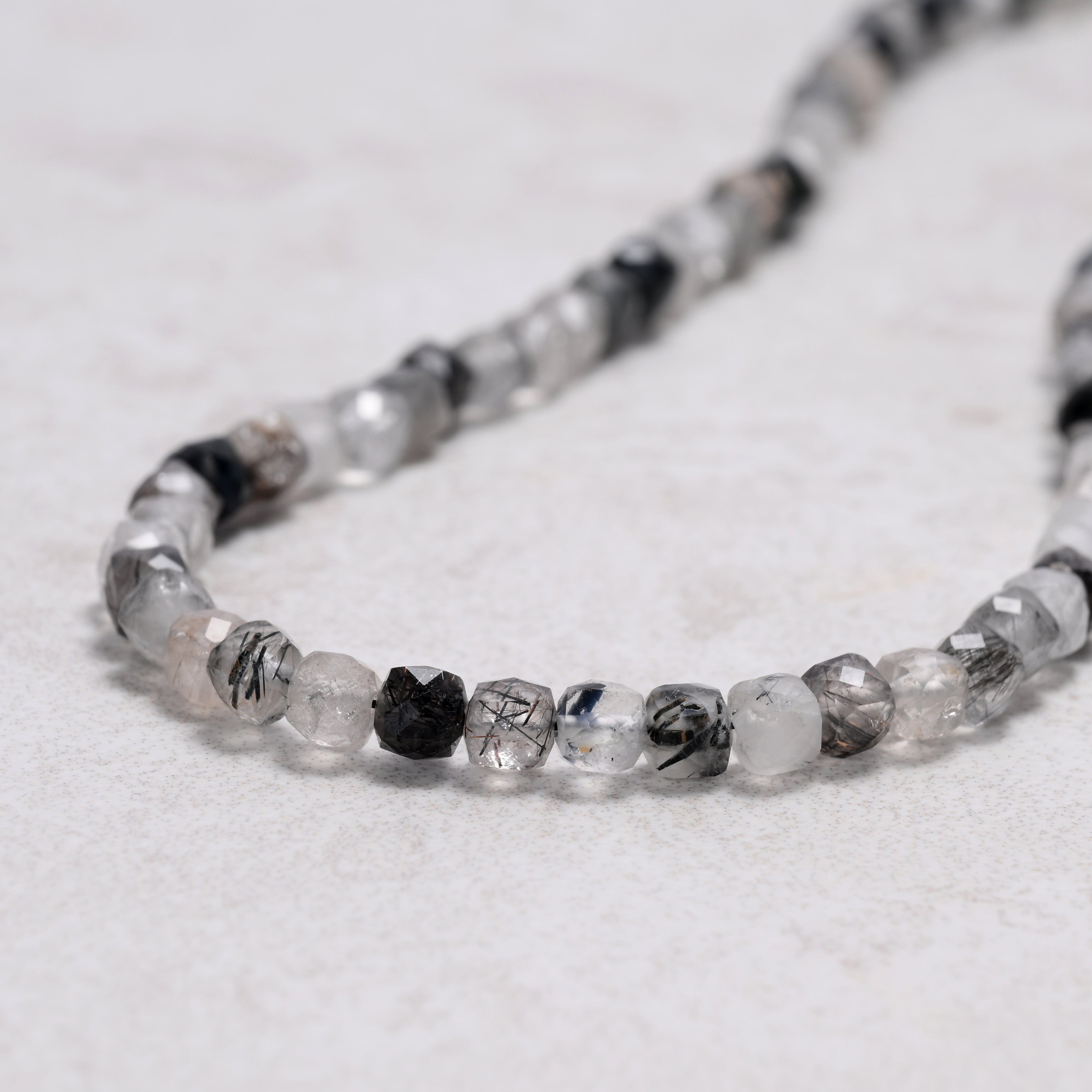 KALIFANO Gemstone Jewelry Black Rutilated Quartz 4mm Necklace With Sterling Silver Clasp - 16" N4-41S-BRQ