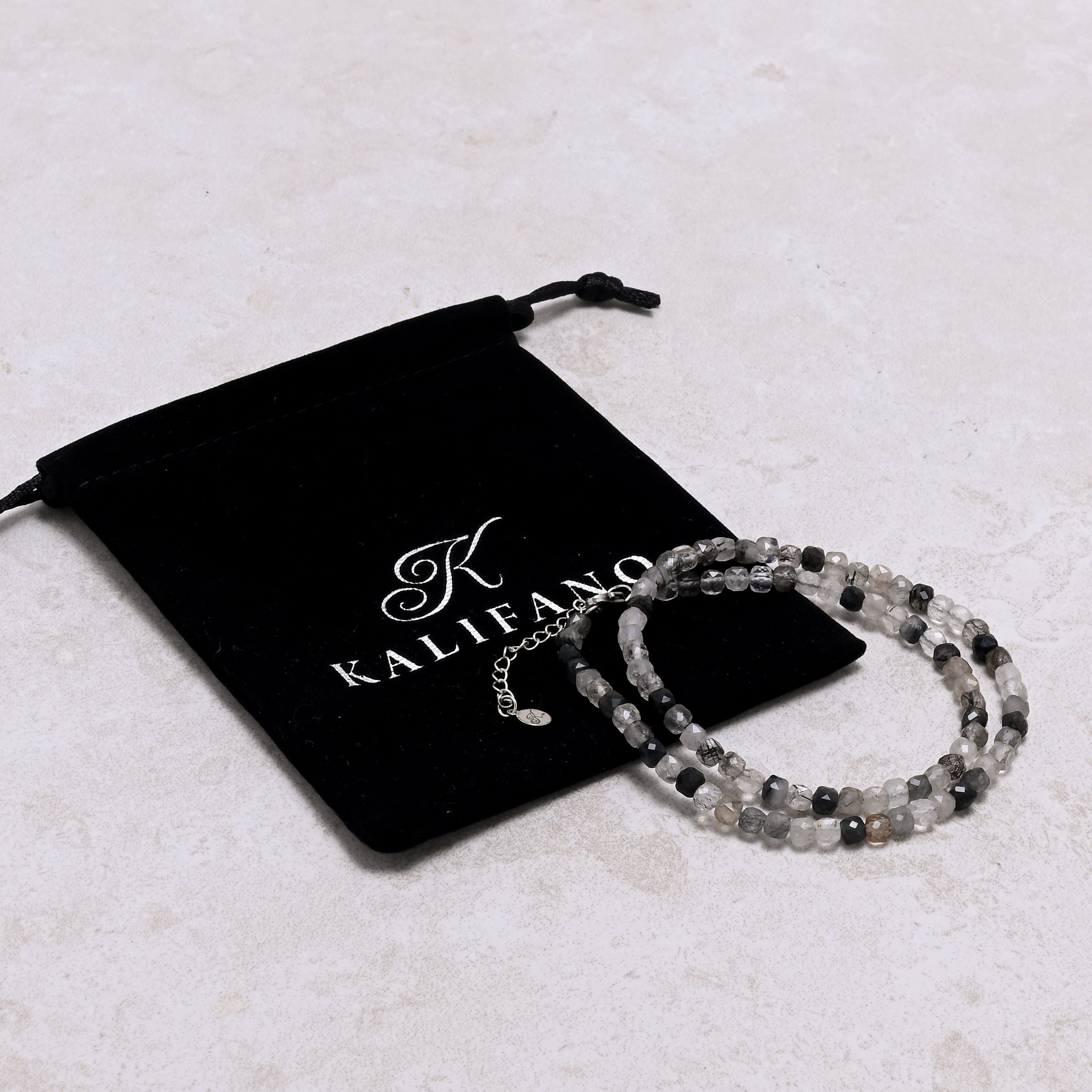 KALIFANO Gemstone Jewelry Black Rutilated Quartz 4mm Necklace With Sterling Silver Clasp - 16" N4-41S-BRQ