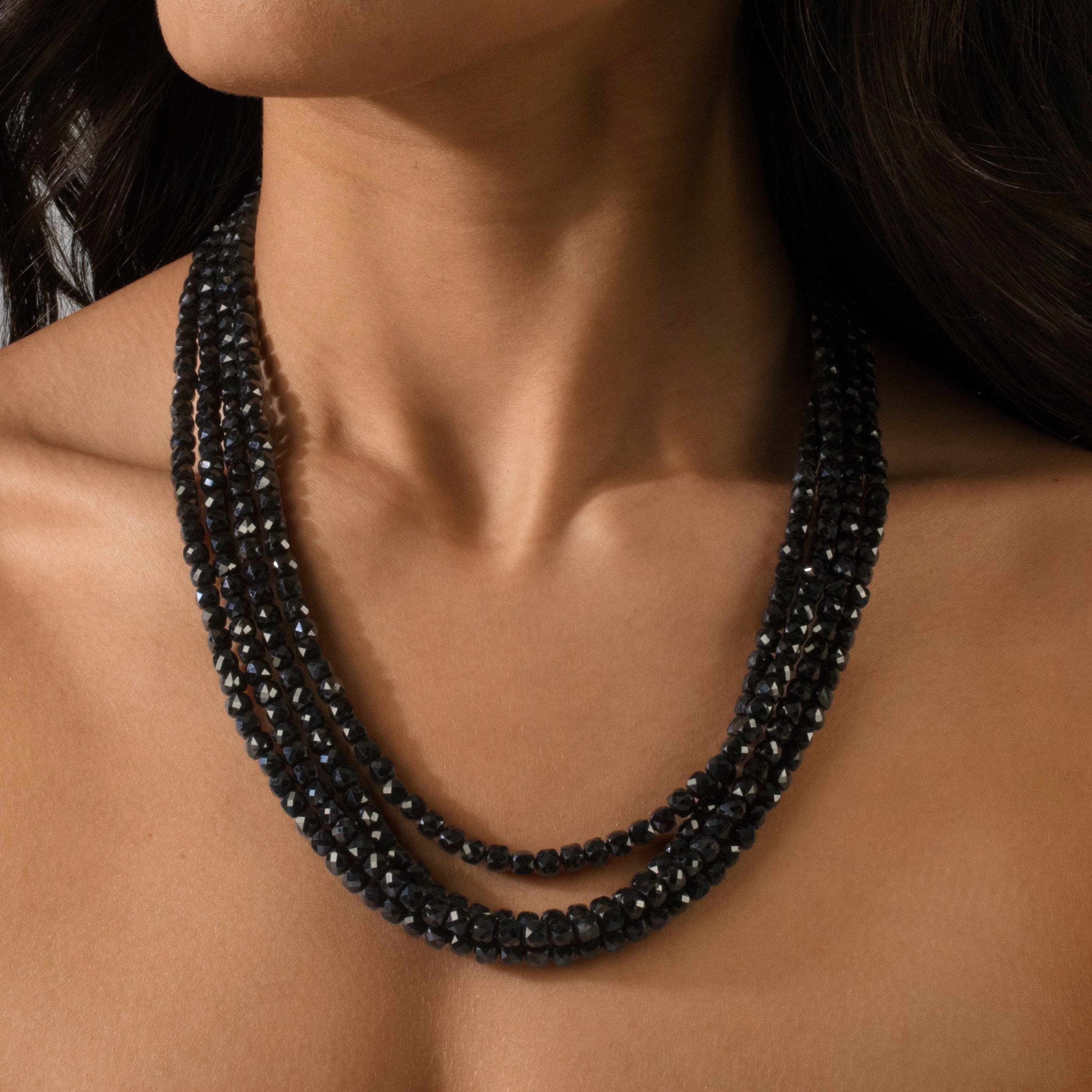 Kalifano Gemstone Jewelry Black Tourmaline 4mm Cube Gemstone Necklace with Sterling Silver Clasp - 22" 8SN-BT