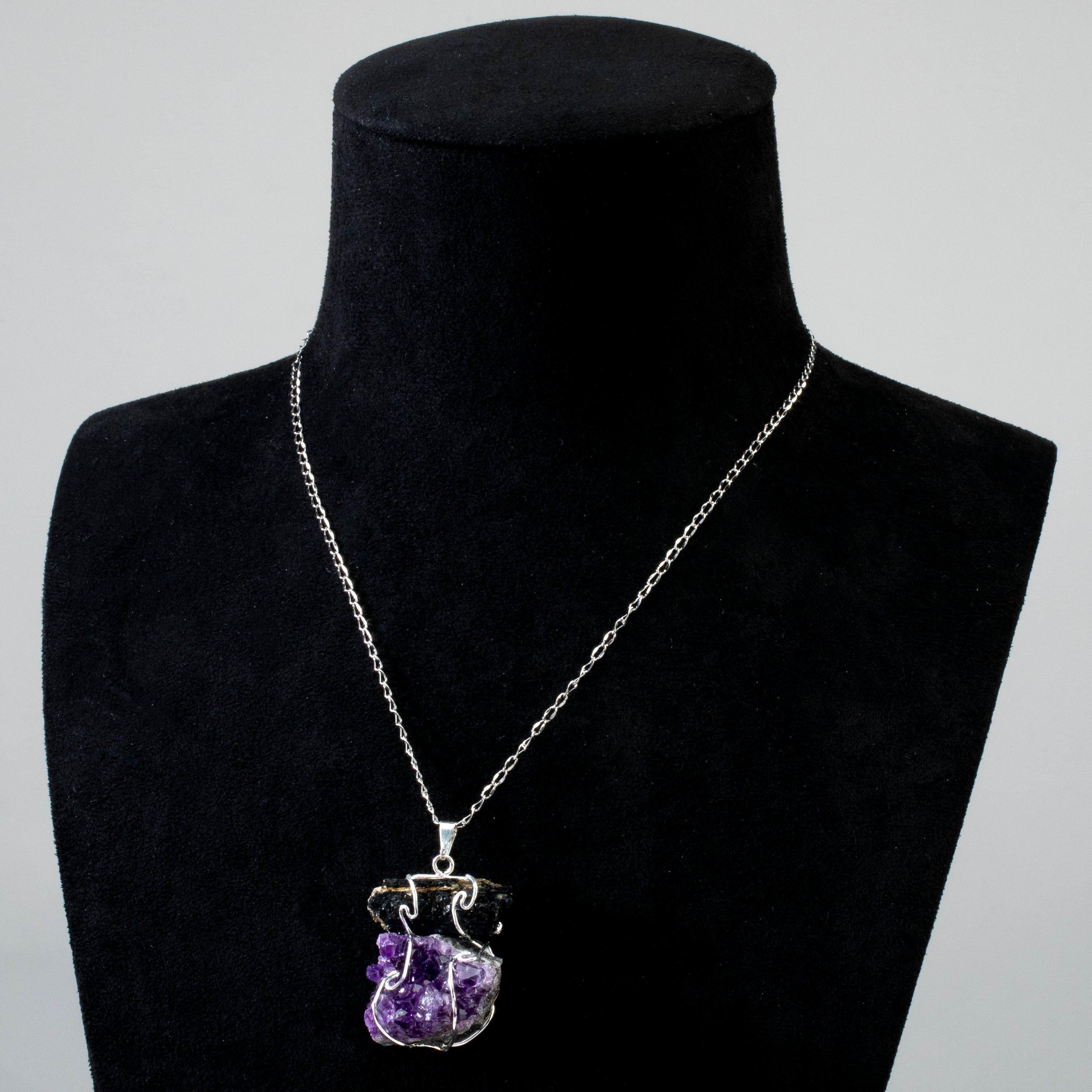 KALIFANO Gemstone Jewelry Black Tourmaline and Amethyst Pendant CJN-21-AM+BT