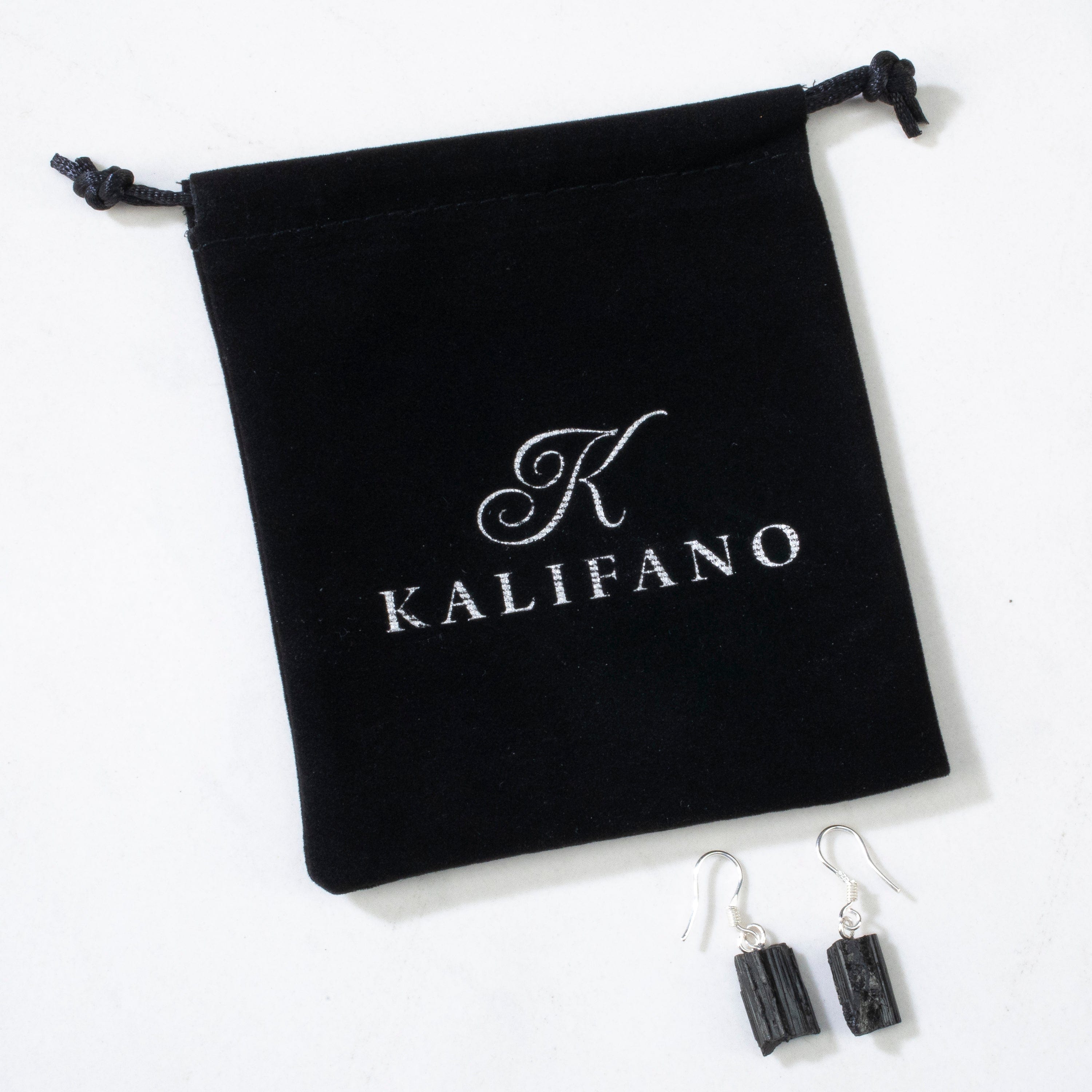 KALIFANO Gemstone Jewelry Black Tourmaline Sterling Silver Earrings CJE-SILV-BT