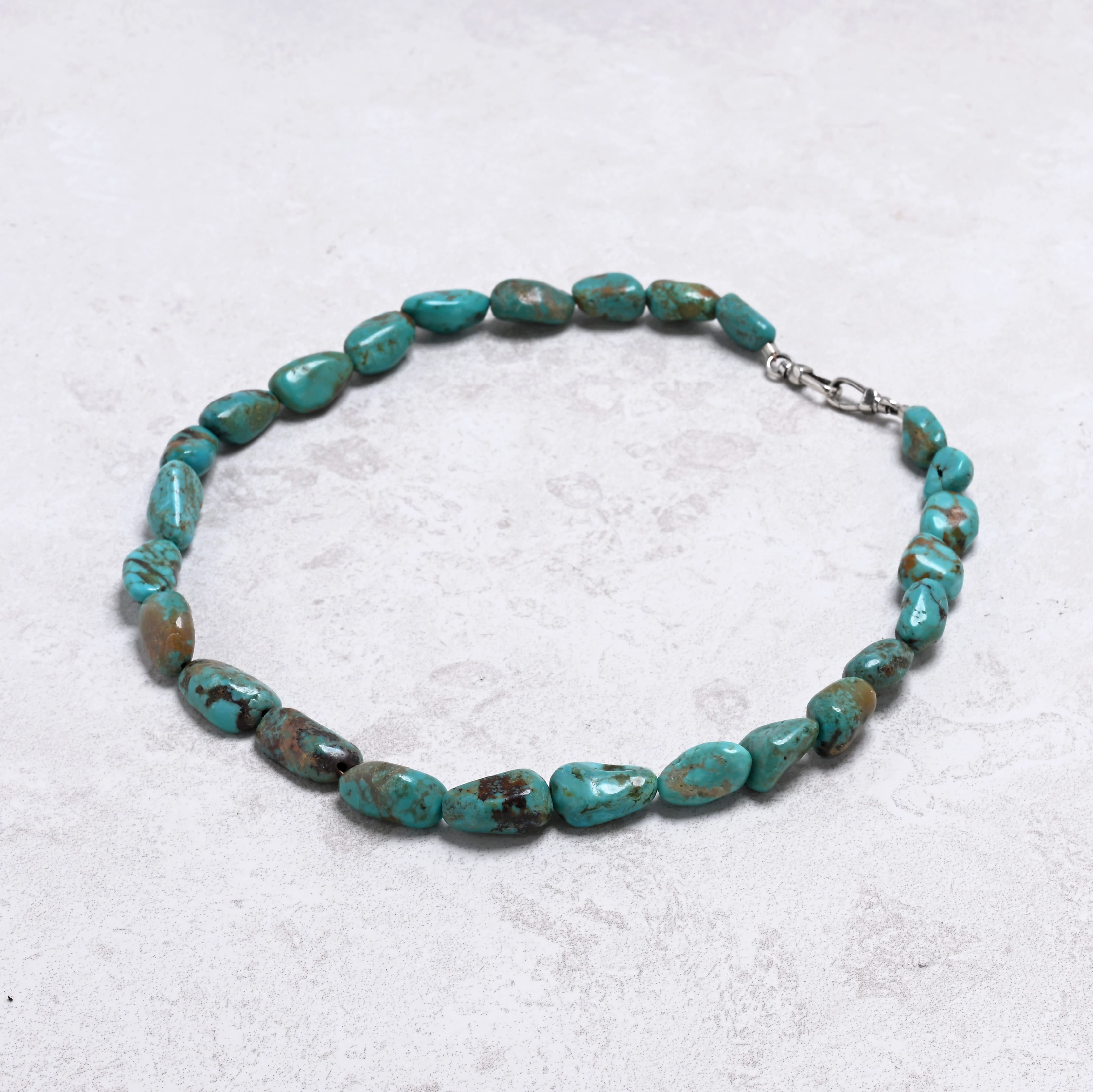 KALIFANO Gemstone Jewelry Blue Anhui Turquoise Nugget Necklace with Sterling Silver Equestrian Clasp
