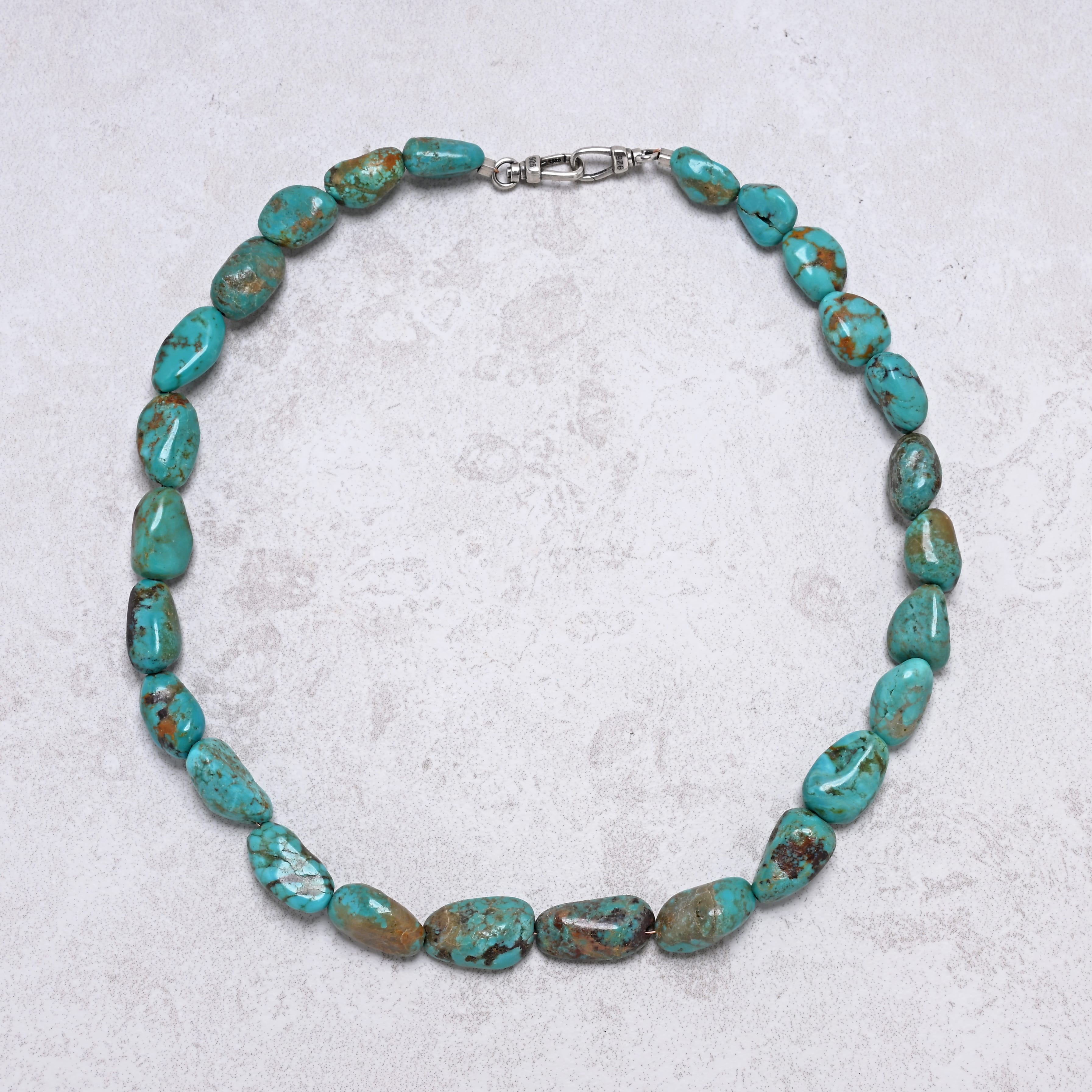 KALIFANO Gemstone Jewelry Blue Anhui Turquoise Nugget Necklace with Sterling Silver Equestrian Clasp