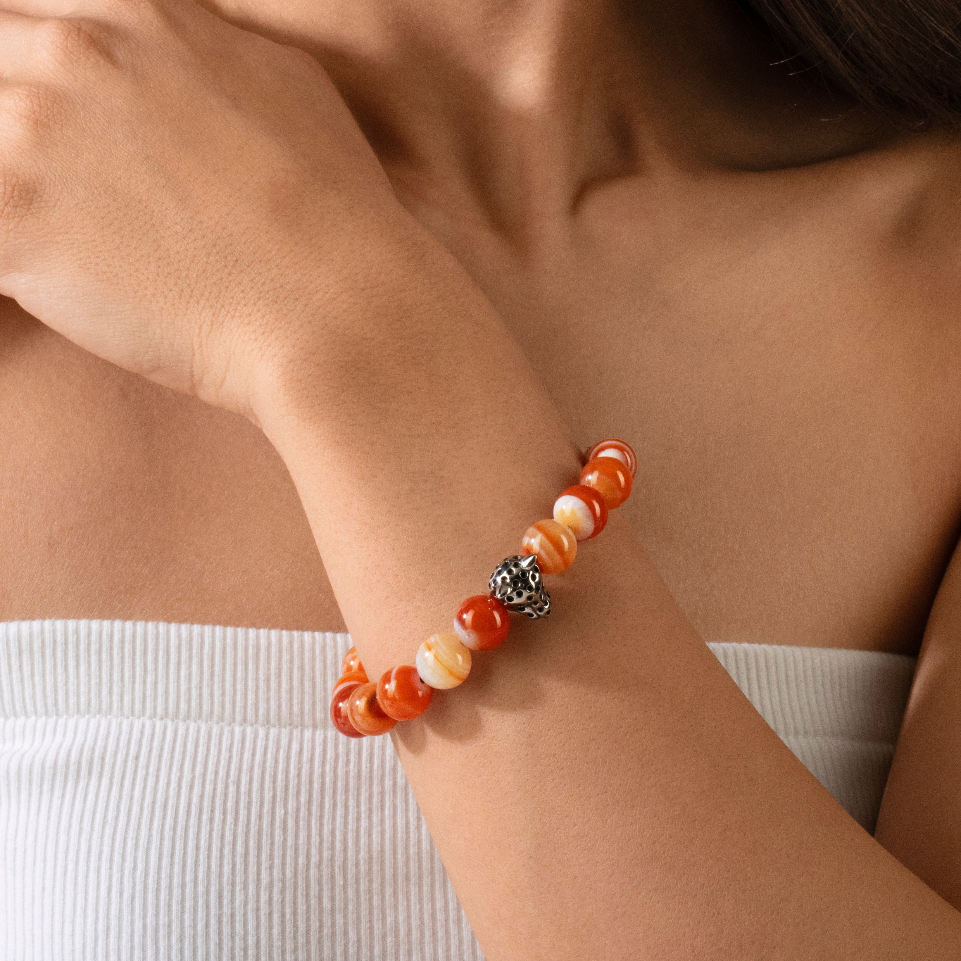 KALIFANO Gemstone Jewelry Carnelian 10mm Natural Gemstone Stretch Bracelet