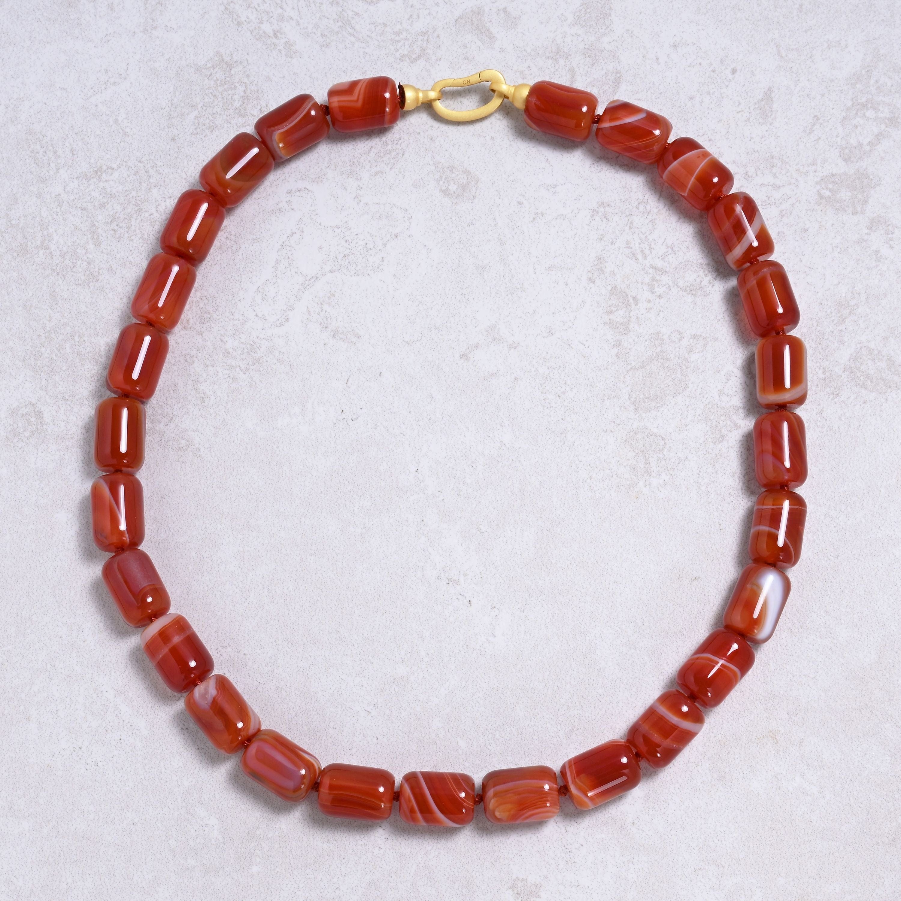 Kalifano Gemstone Jewelry Carnelian 13x17mm Column Gemstone Necklace with Sterling Silver Clasp - 22" 9GN-CR