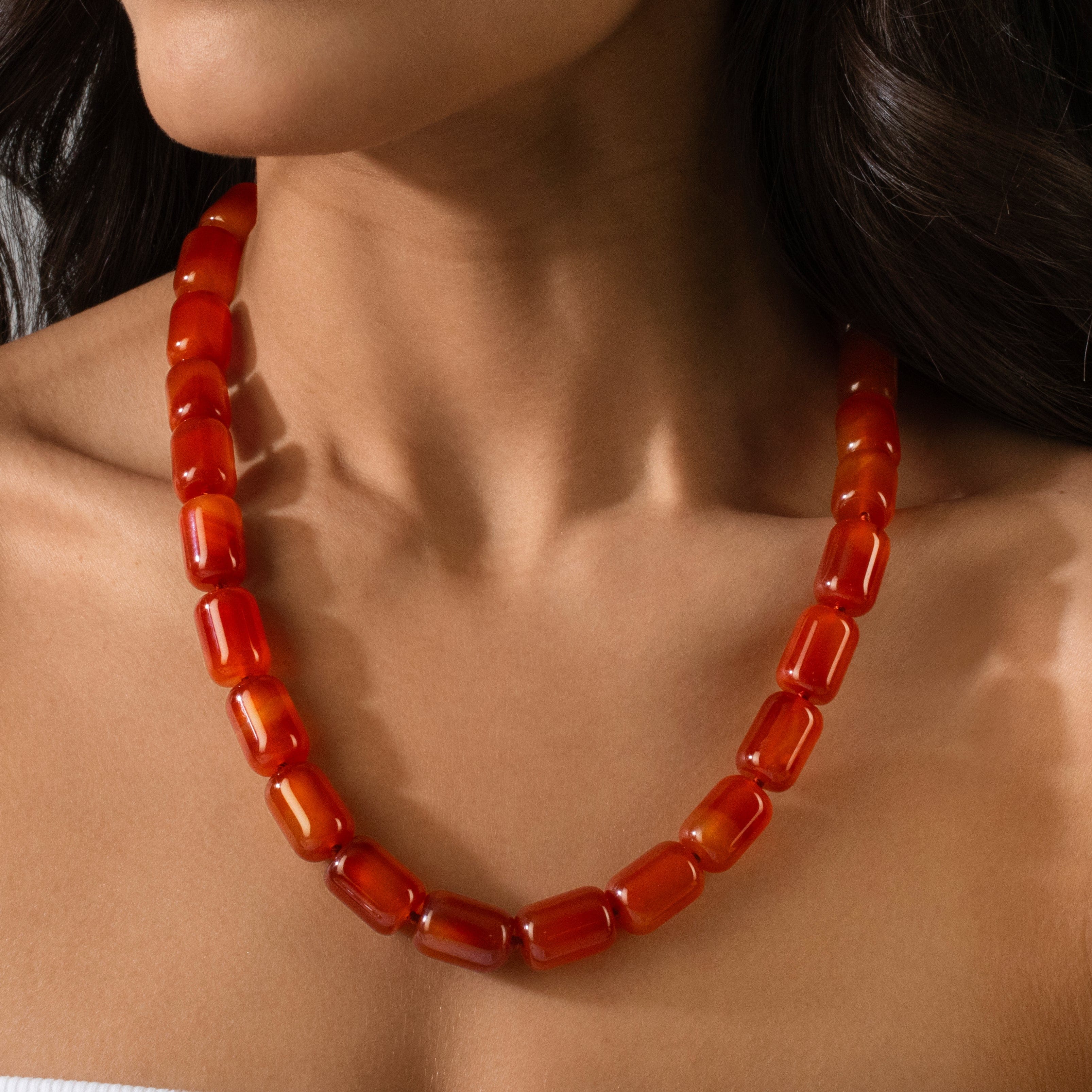 Kalifano Gemstone Jewelry Carnelian 13x17mm Column Gemstone Necklace with Sterling Silver Clasp - 22" 9GN-CR