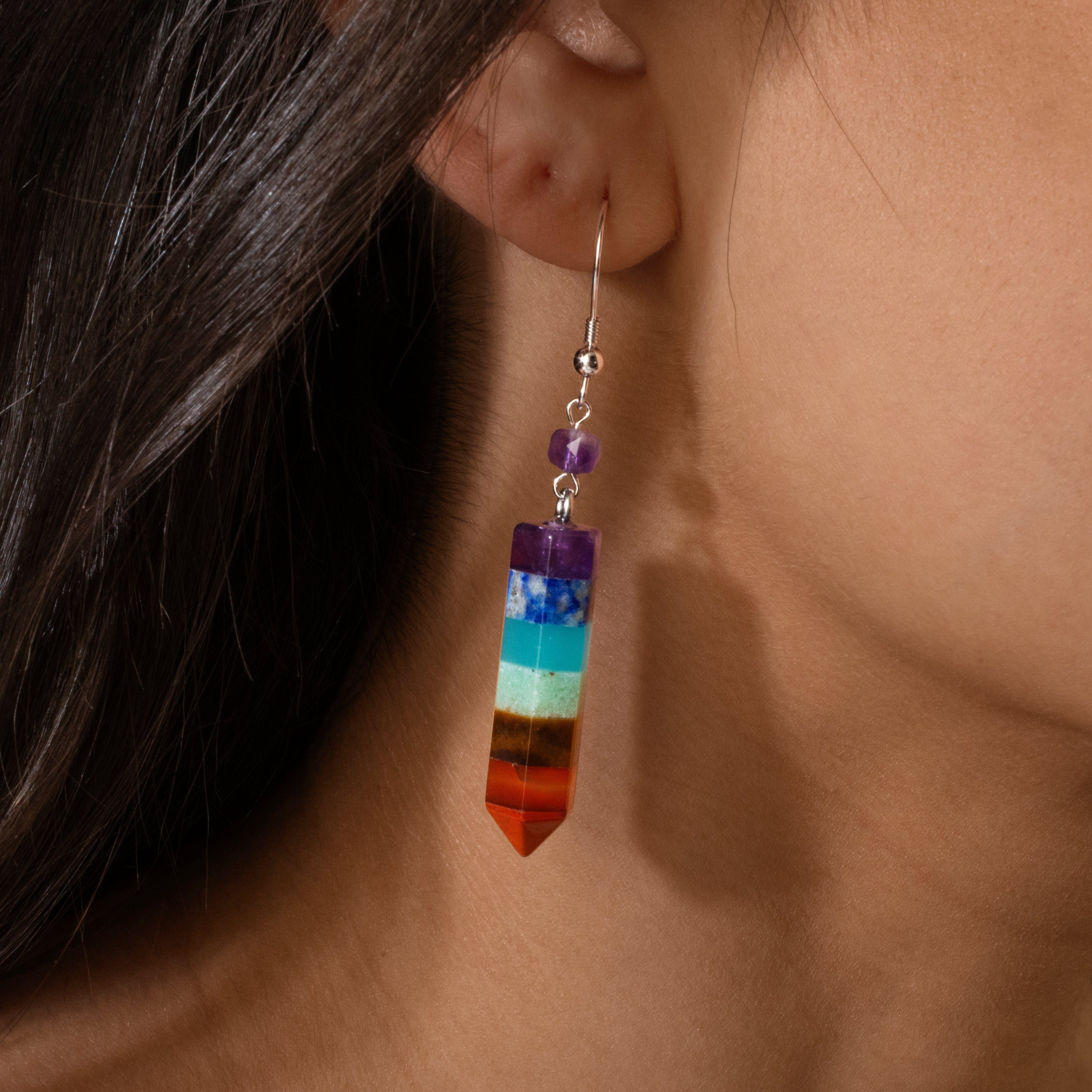 KALIFANO Gemstone Jewelry Chakra Point Earrings with 4mm Faceted Amethyst Finial & 925 Sterling Silver French Hooks CJE-CMT