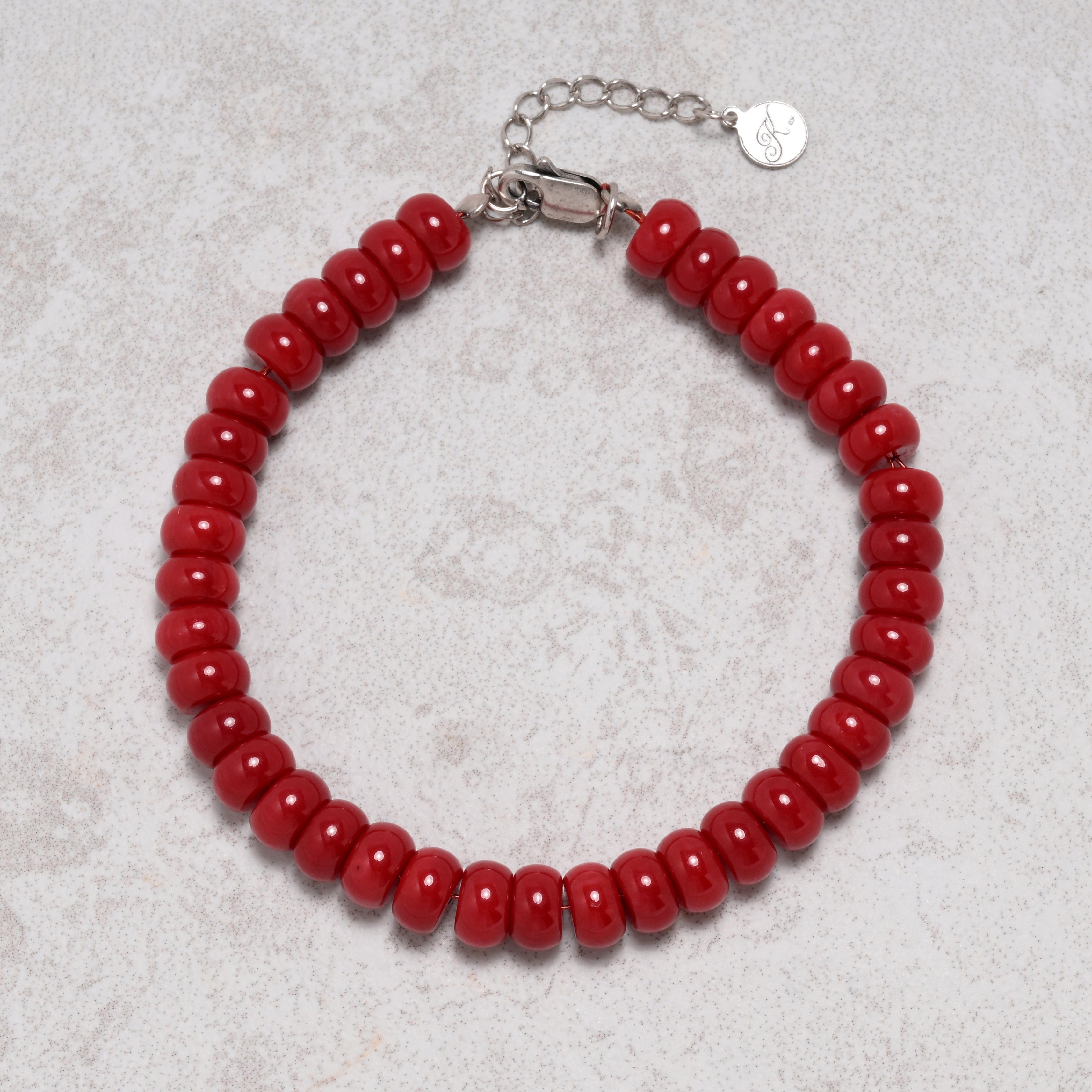 KALIFANO Gemstone Jewelry Coral 4x7mm Natural Gemstone Bracelet with Sterling Silver Clasp 925B-15-S-S