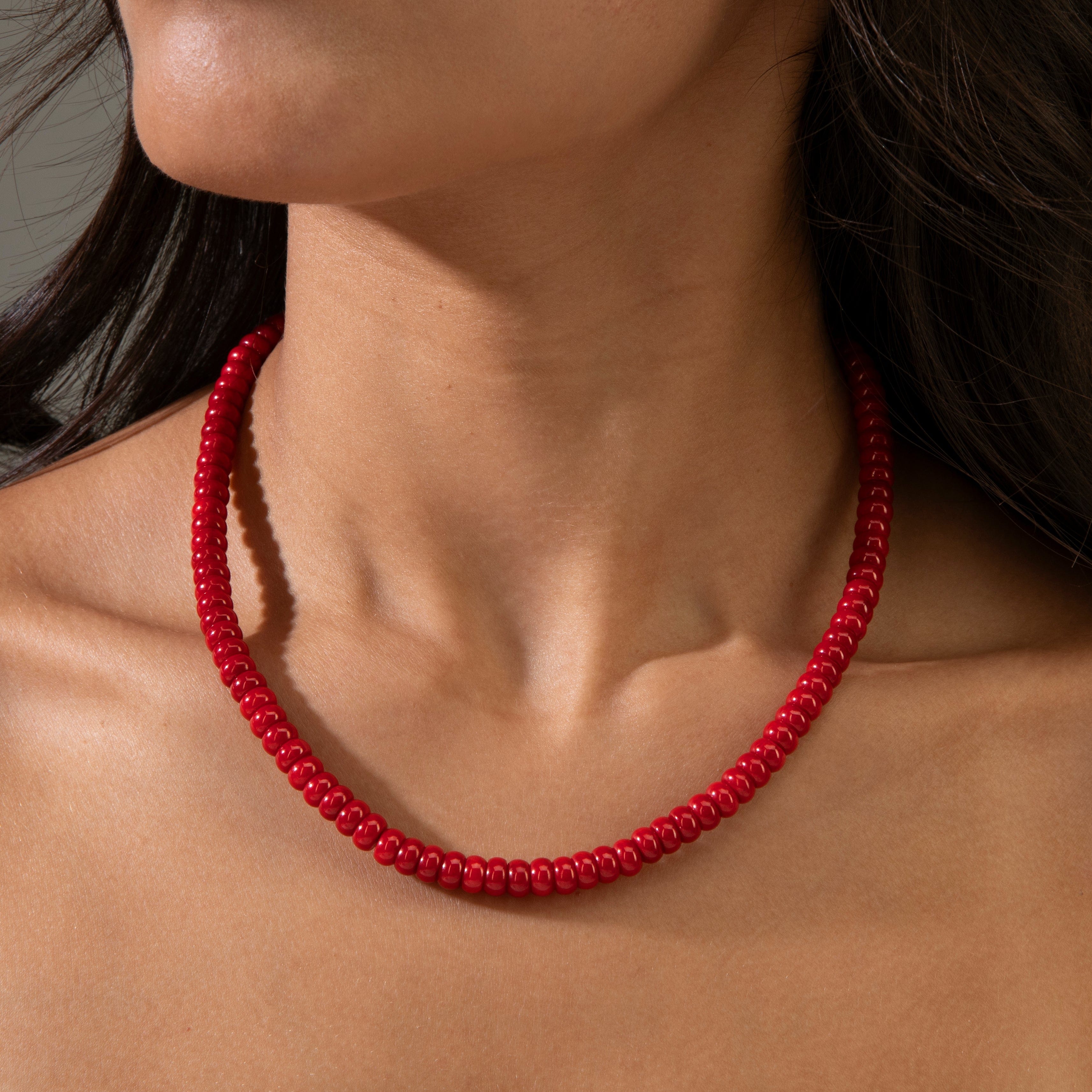 KALIFANO Gemstone Jewelry Coral 4x7mm Necklace With Sterling Silver Clasp - 18" 925N-15-RC-G