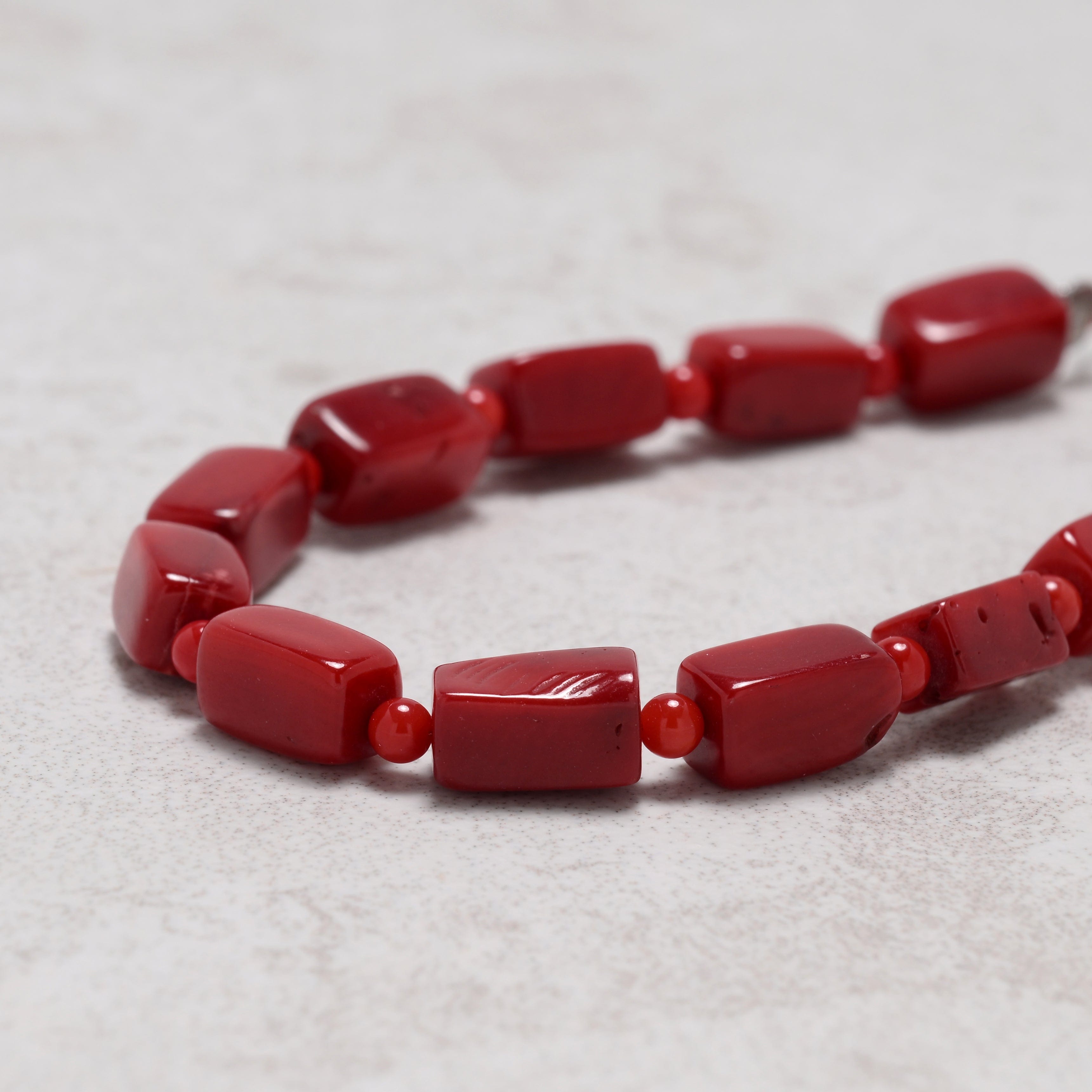 KALIFANO Gemstone Jewelry Coral 5x8mm Natural Gemstone Bracelet with Sterling Silver Clasp 925B-14-S