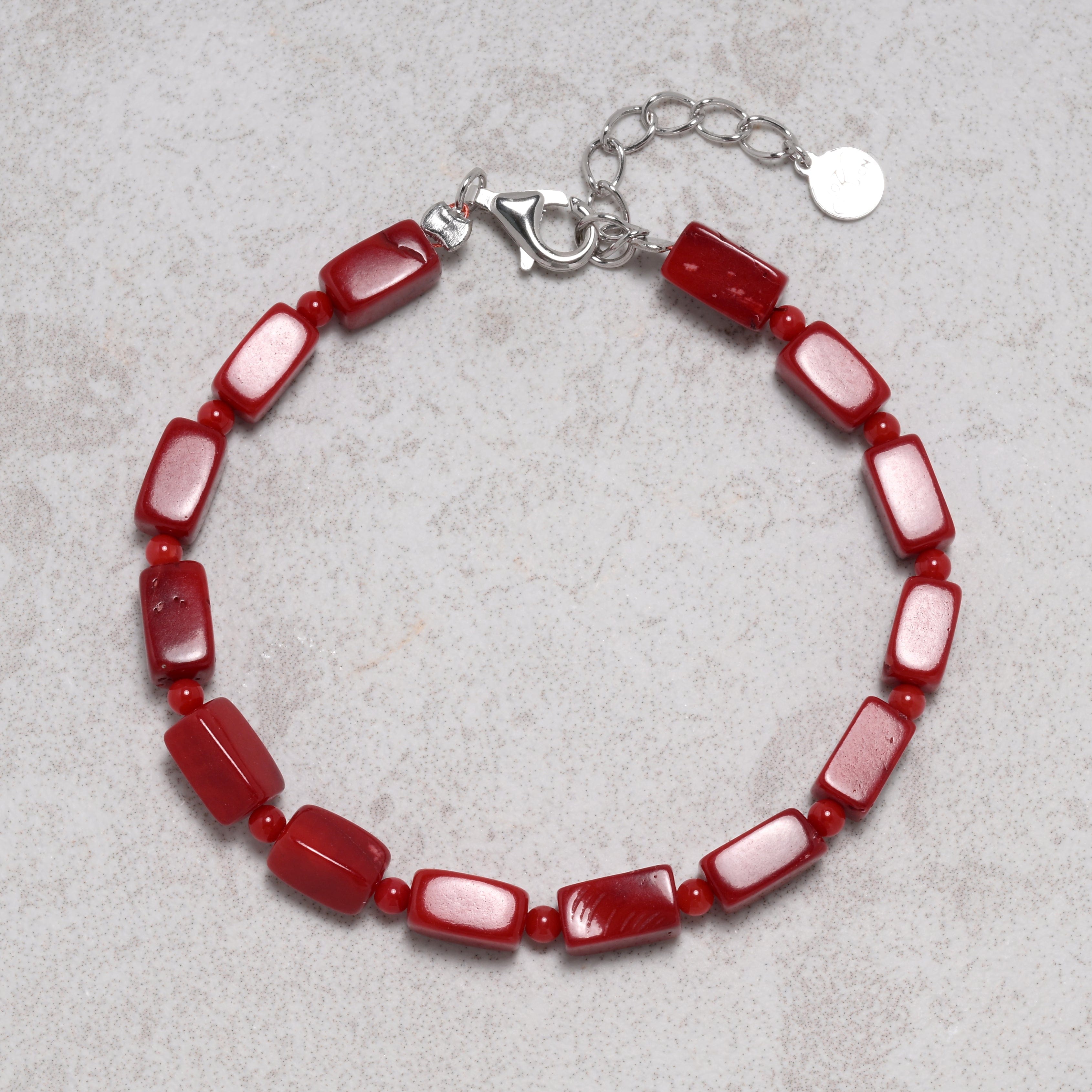 KALIFANO Gemstone Jewelry Coral 5x8mm Natural Gemstone Bracelet with Sterling Silver Clasp 925B-14-S