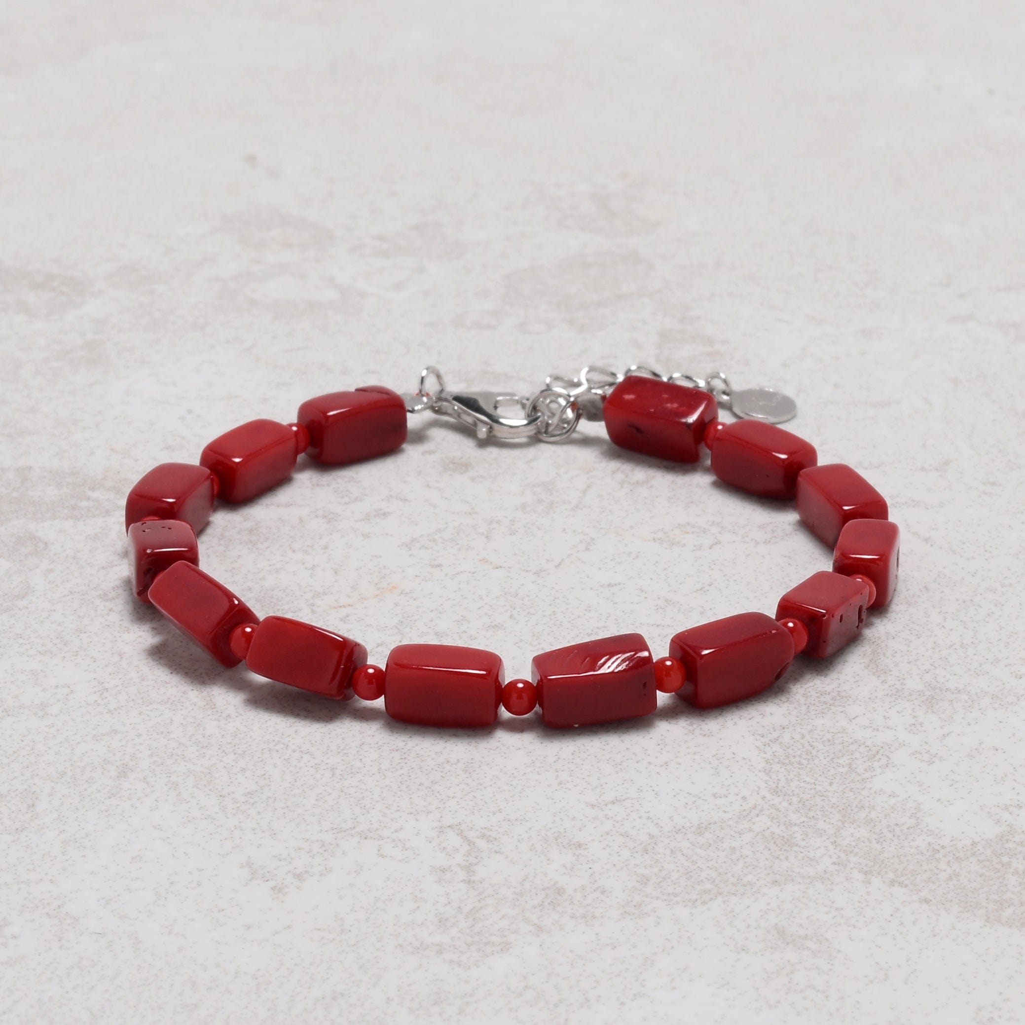 KALIFANO Gemstone Jewelry Coral 5x8mm Natural Gemstone Bracelet with Sterling Silver Clasp 925B-14-S