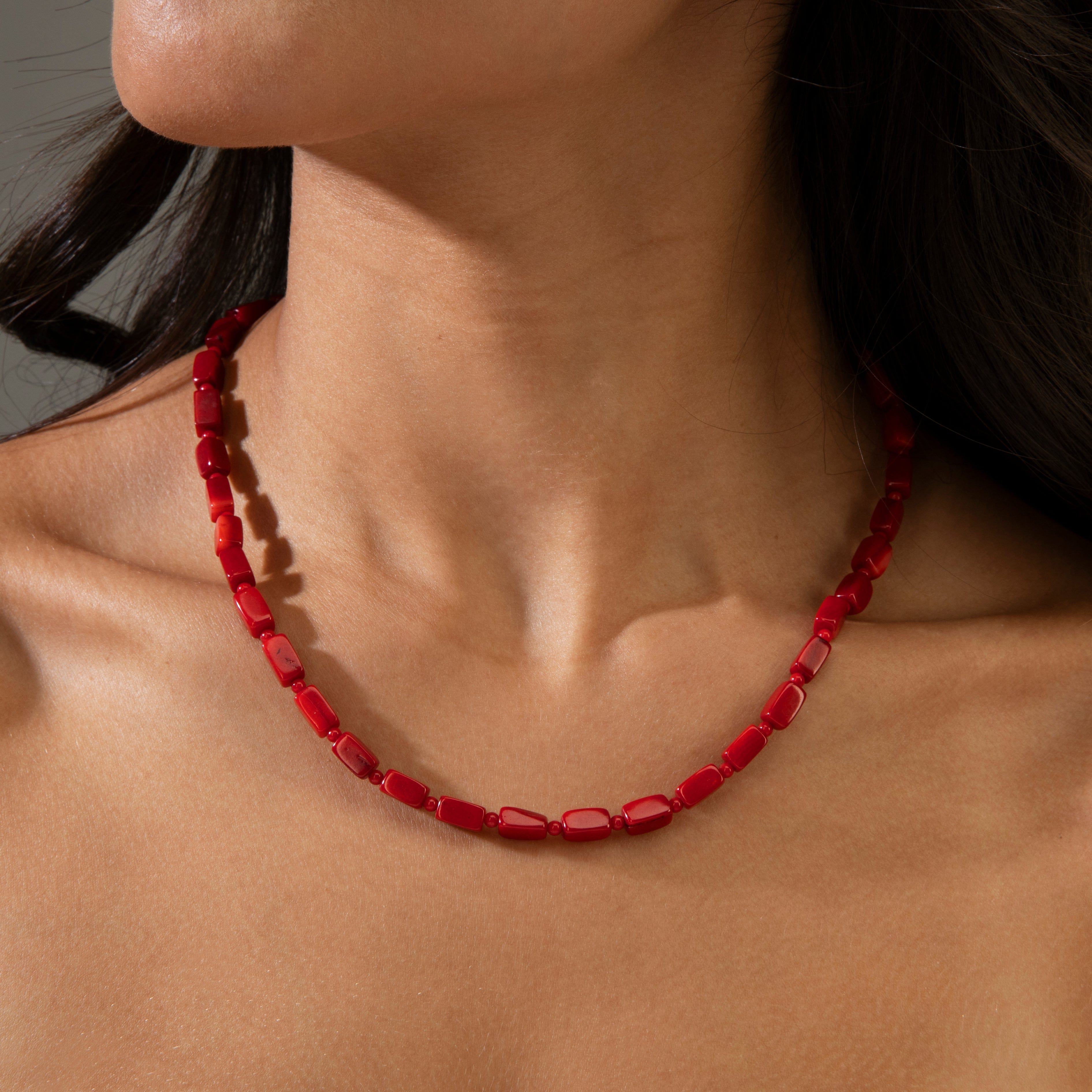 KALIFANO Gemstone Jewelry Coral 5x8mm Necklace With Sterling Silver Clasp - 18" 925N-14-RC