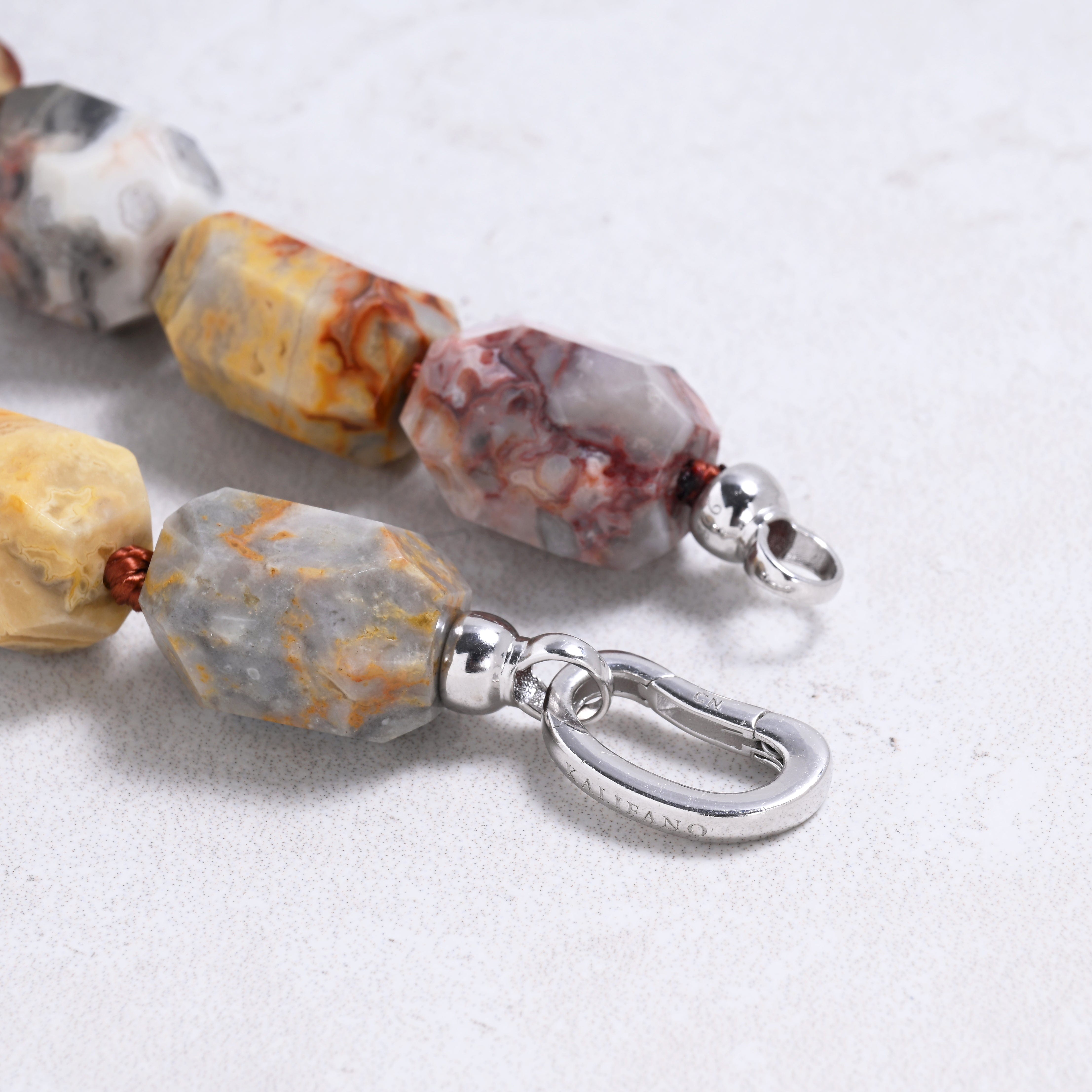 Kalifano Gemstone Jewelry Crazy Lace Agate 20x15mm Column Gemstone Necklace with Sterling Silver Clasp - 22" 9SN-CLA