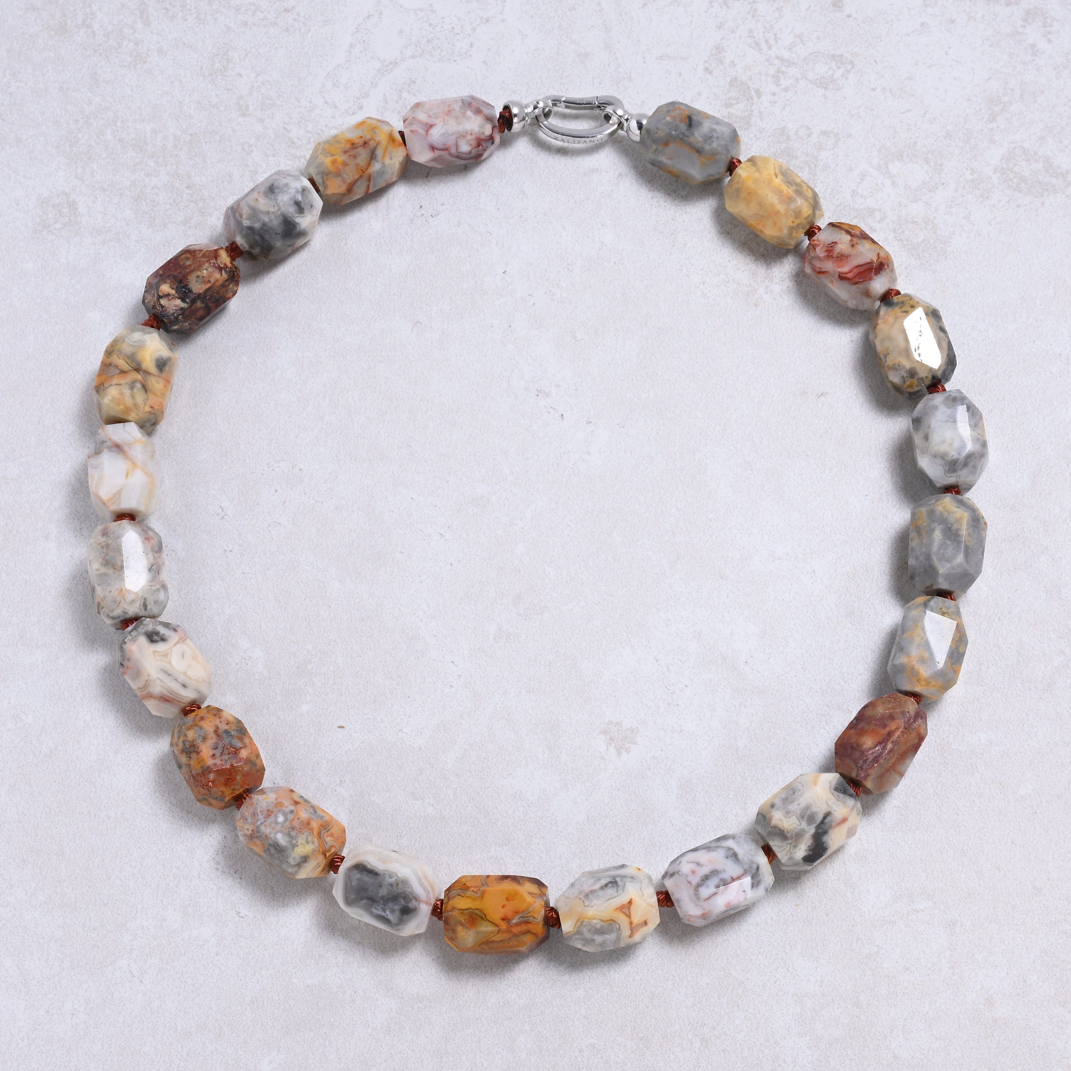 Kalifano Gemstone Jewelry Crazy Lace Agate 20x15mm Column Gemstone Necklace with Sterling Silver Clasp - 22" 9SN-CLA