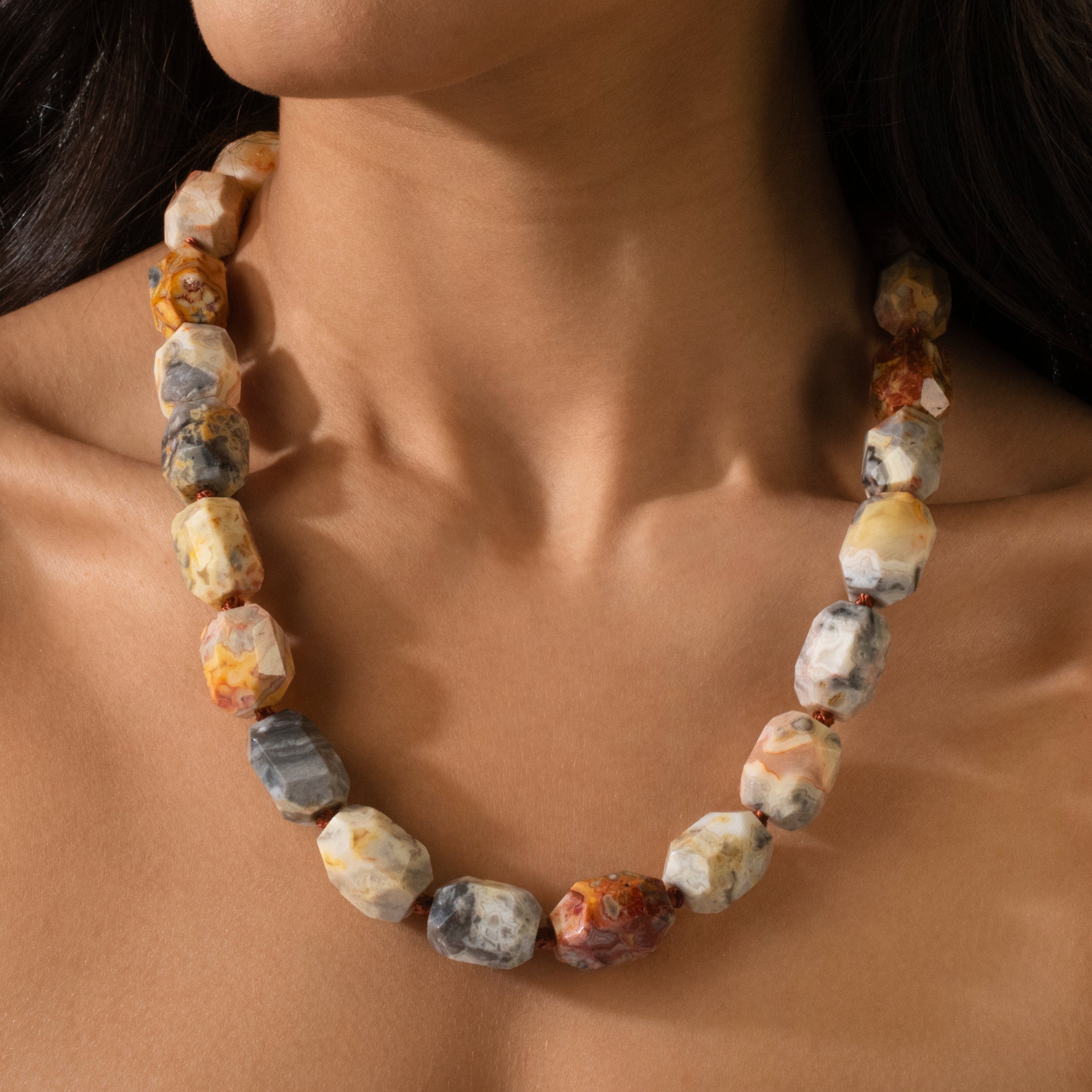 Kalifano Gemstone Jewelry Crazy Lace Agate 20x15mm Column Gemstone Necklace with Sterling Silver Clasp - 22" 9SN-CLA