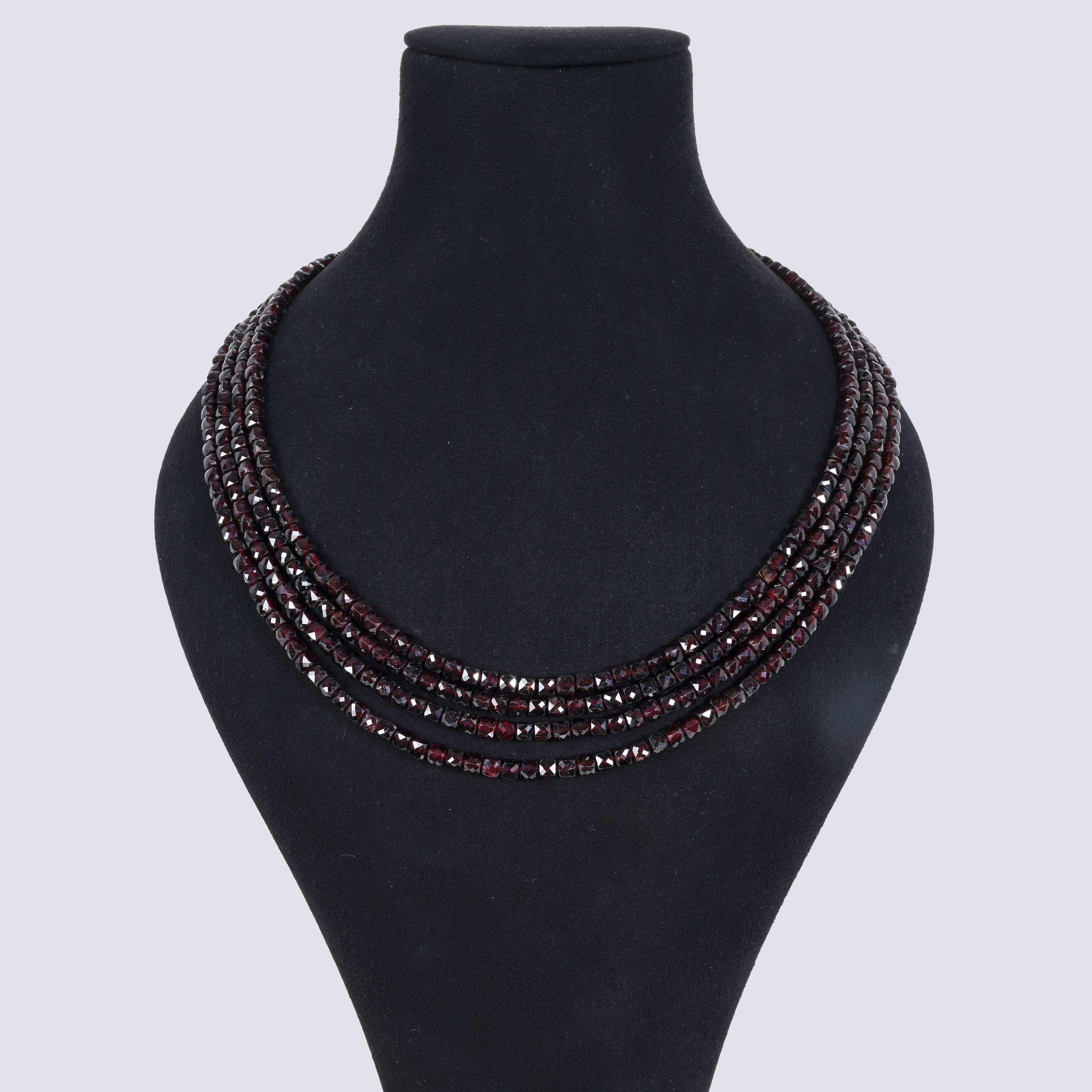 Kalifano Gemstone Jewelry Garnet 4mm Cube Gemstone Necklace with Sterling Silver Clasp - 18" 8GN-GA
