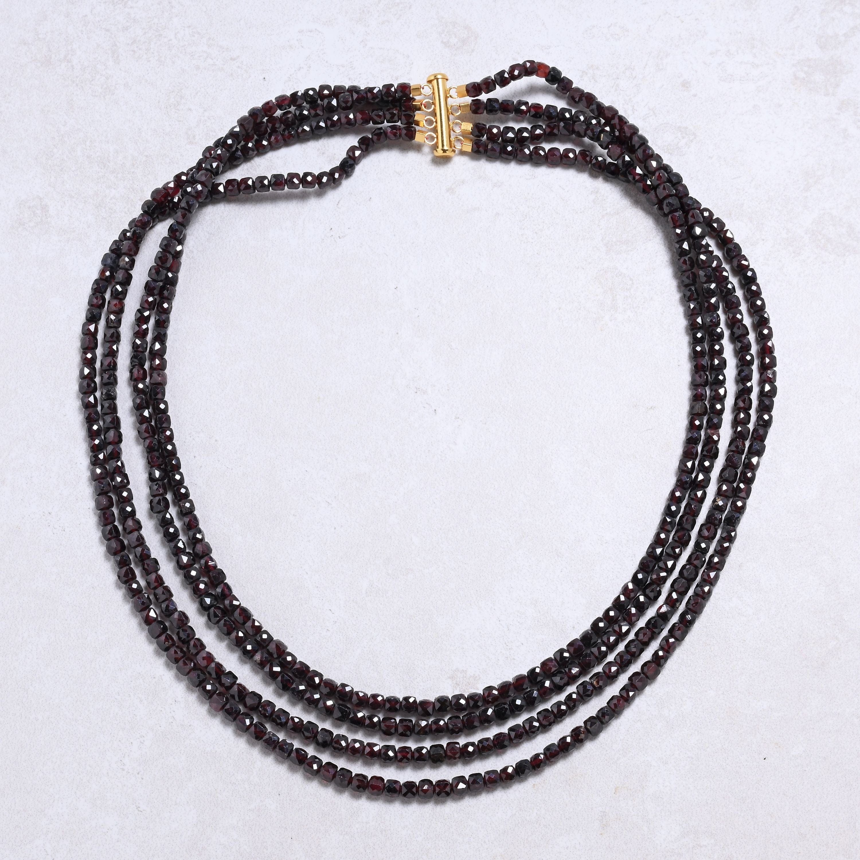 Kalifano Gemstone Jewelry Garnet 4mm Cube Gemstone Necklace with Sterling Silver Clasp - 18" 8GN-GA