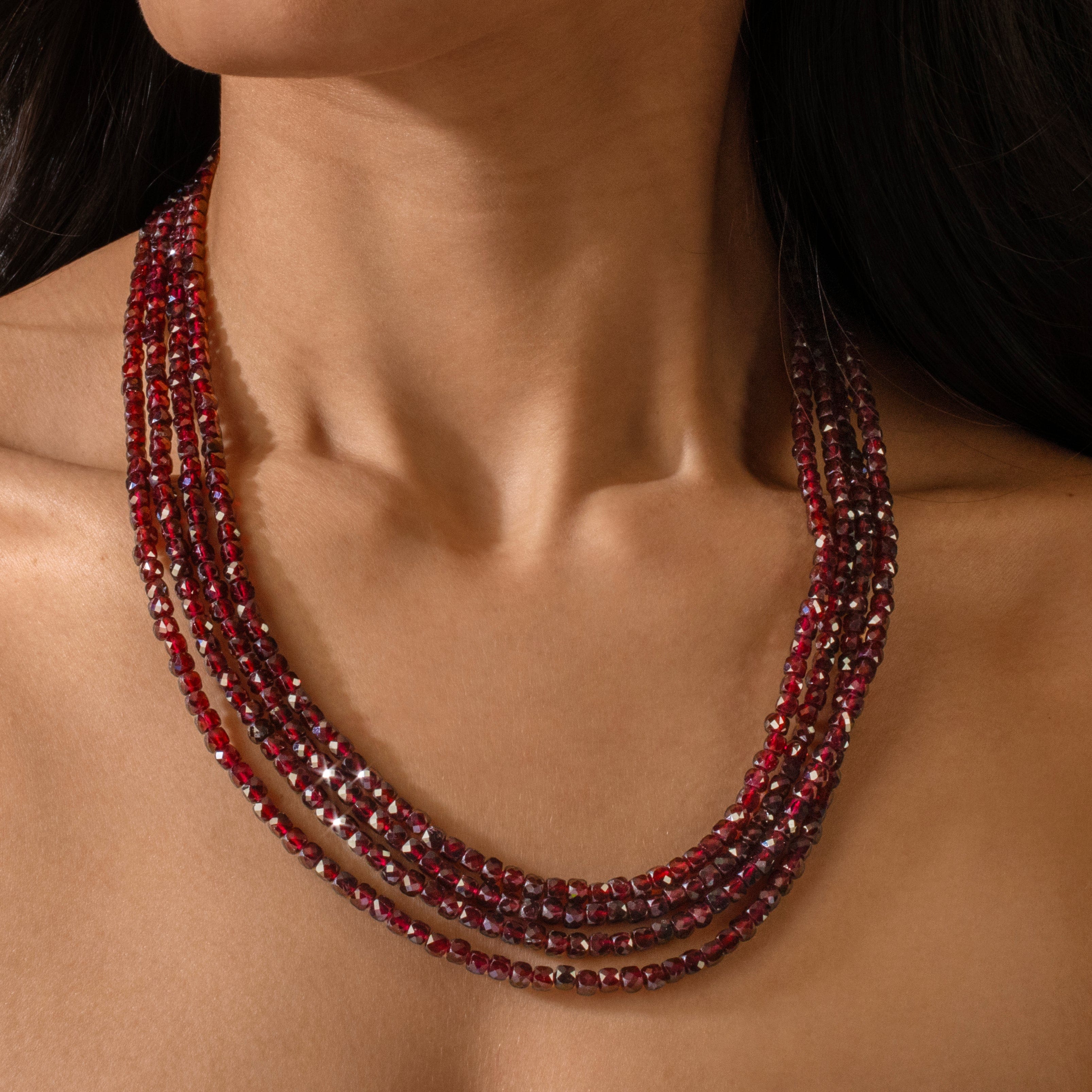 Kalifano Gemstone Jewelry Garnet 4mm Cube Gemstone Necklace with Sterling Silver Clasp - 18" 8GN-GA