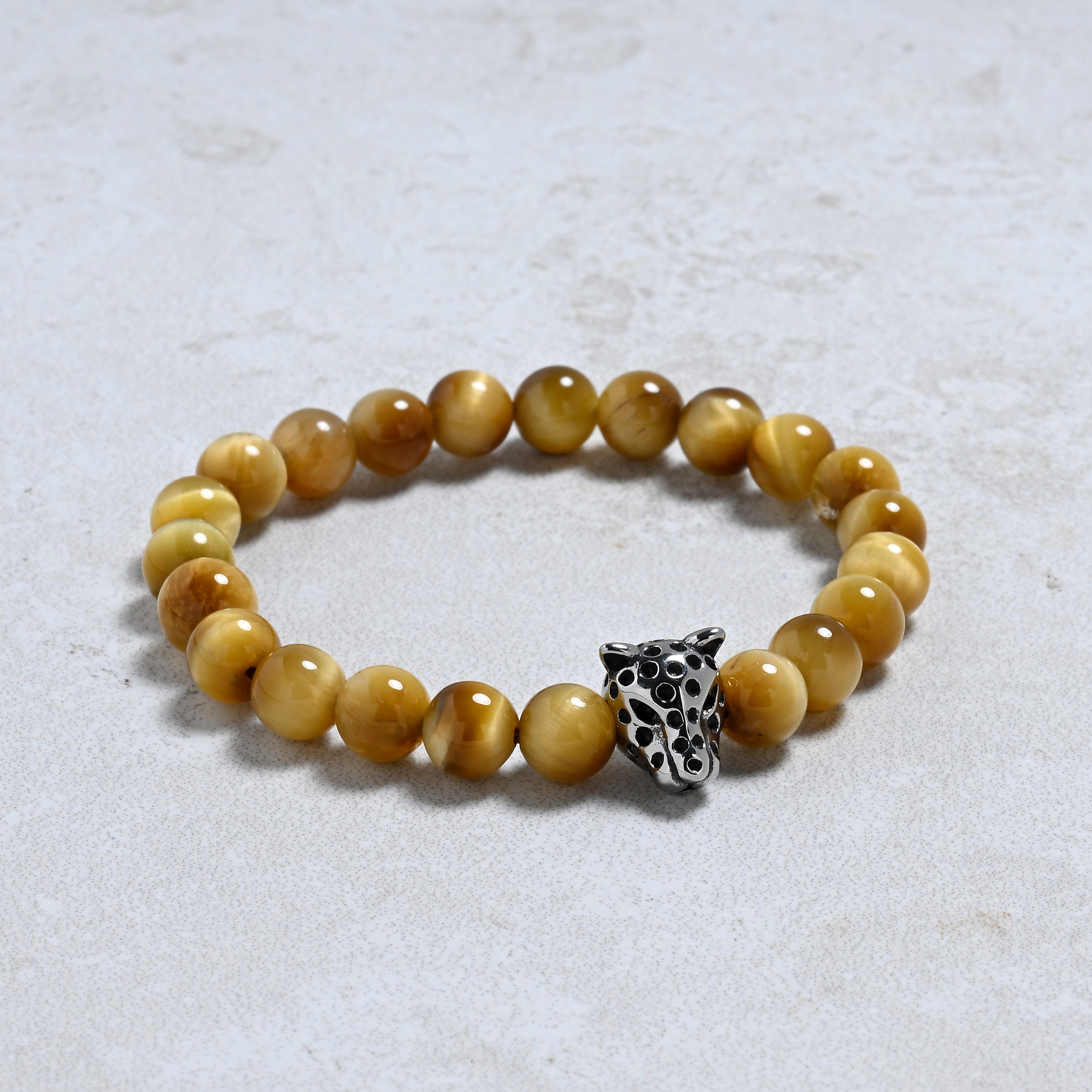 KALIFANO Gemstone Jewelry Golden Tiger Eye 10mm Natural Gemstone Stretch Bracelet