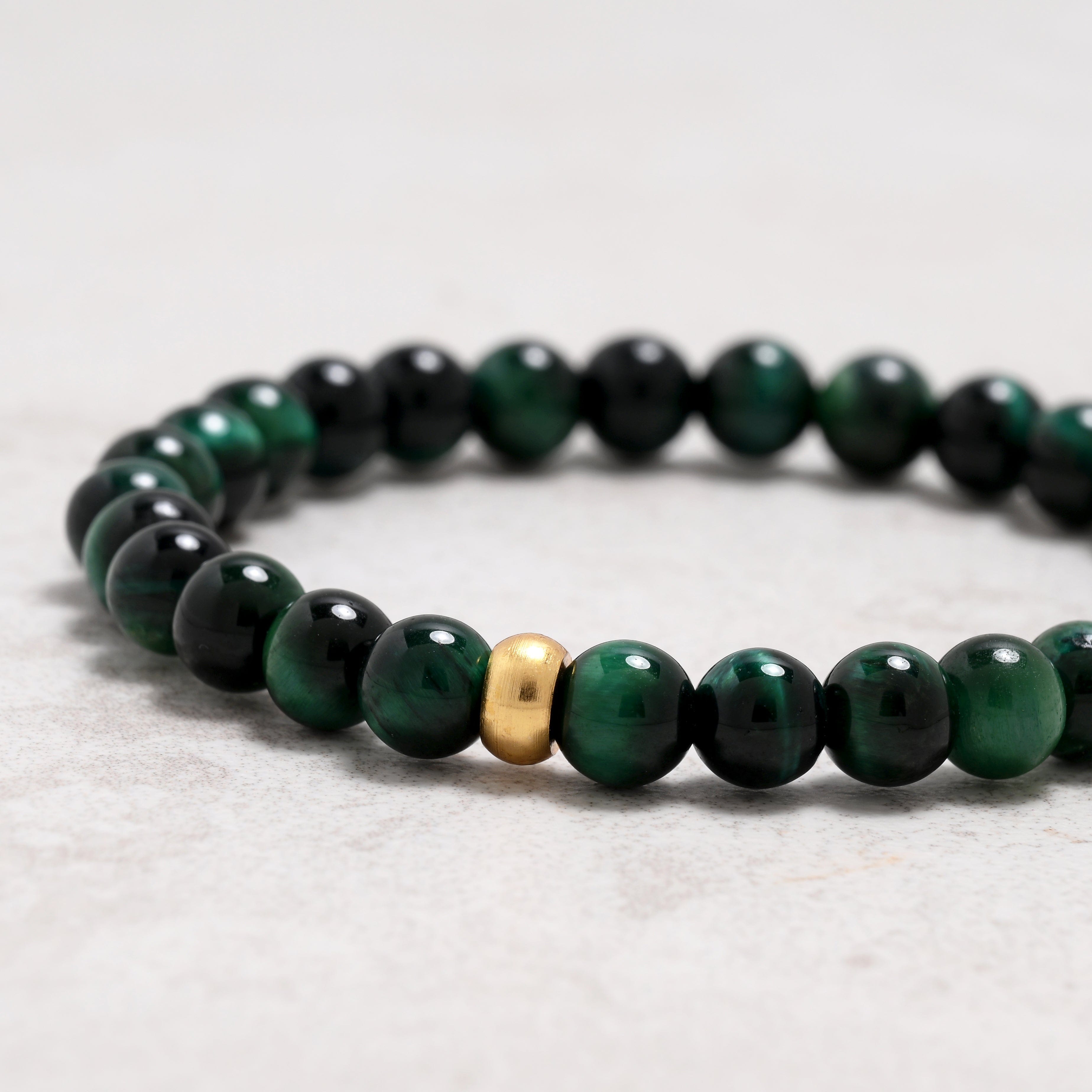 KALIFANO Gemstone Jewelry Green Tiger Eye 6mm Natural Gemstone Stretch Bracelet