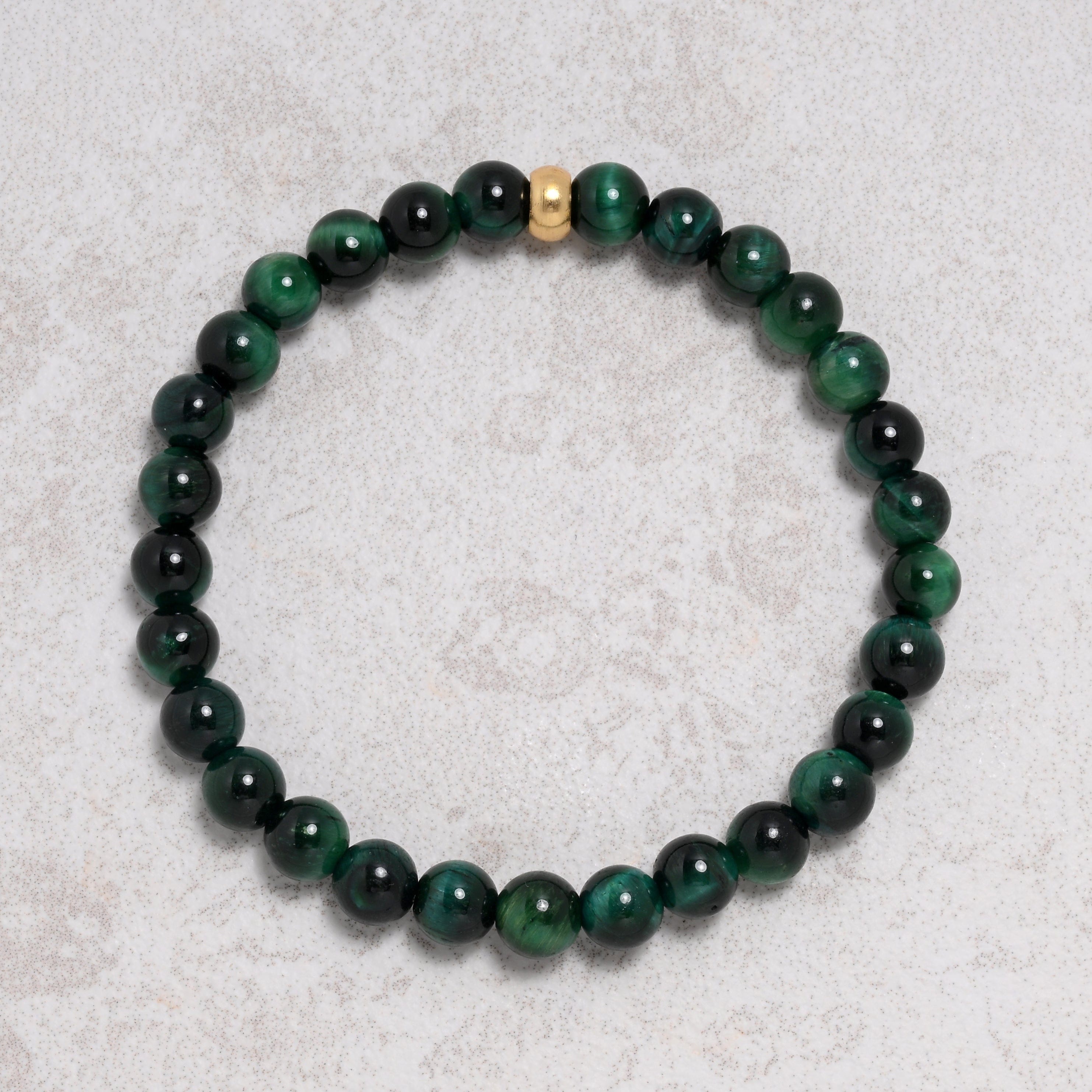 KALIFANO Gemstone Jewelry Green Tiger Eye 6mm Natural Gemstone Stretch Bracelet
