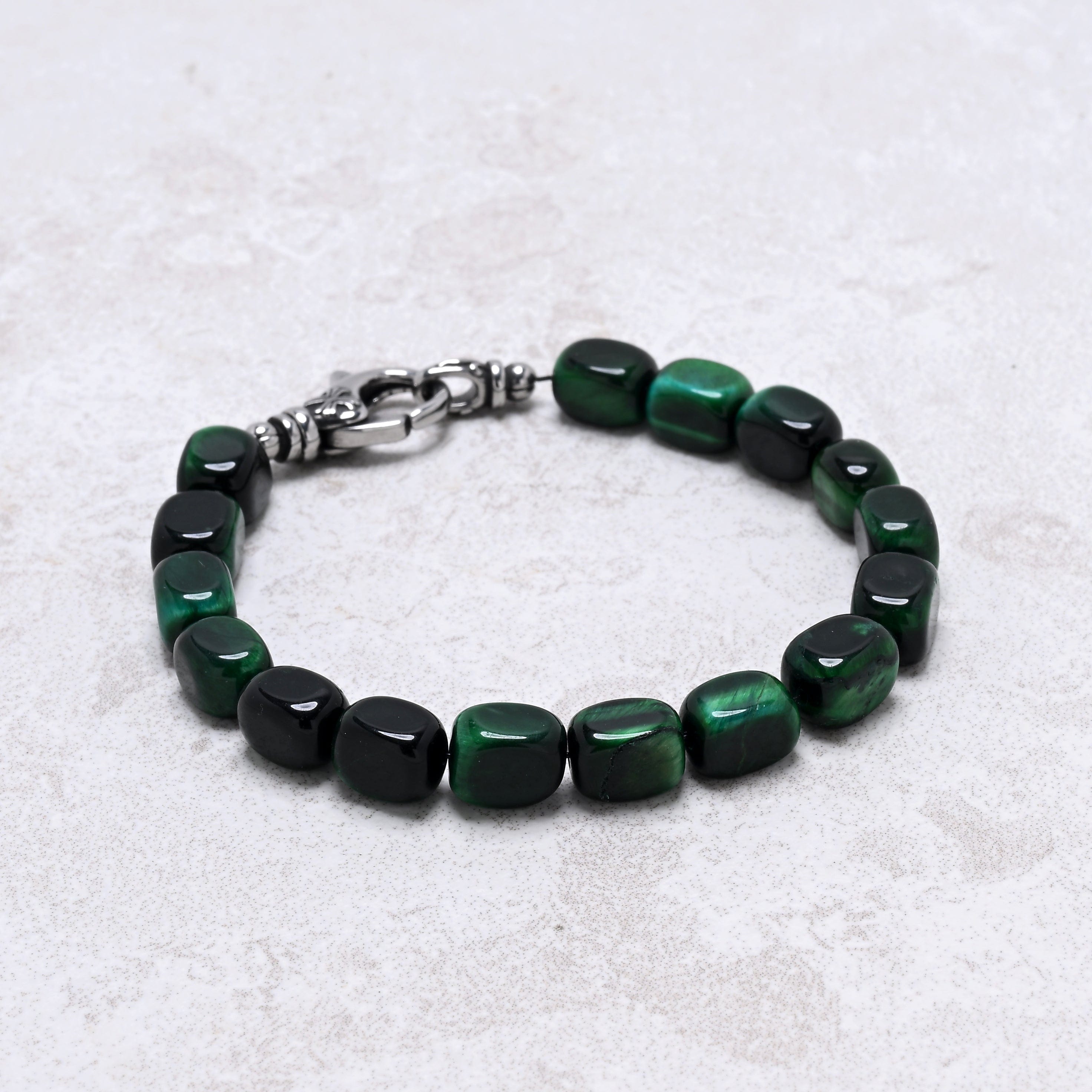 KALIFANO Gemstone Jewelry Green Tiger Eye 6x9mm Natural Gemstone Bracelet