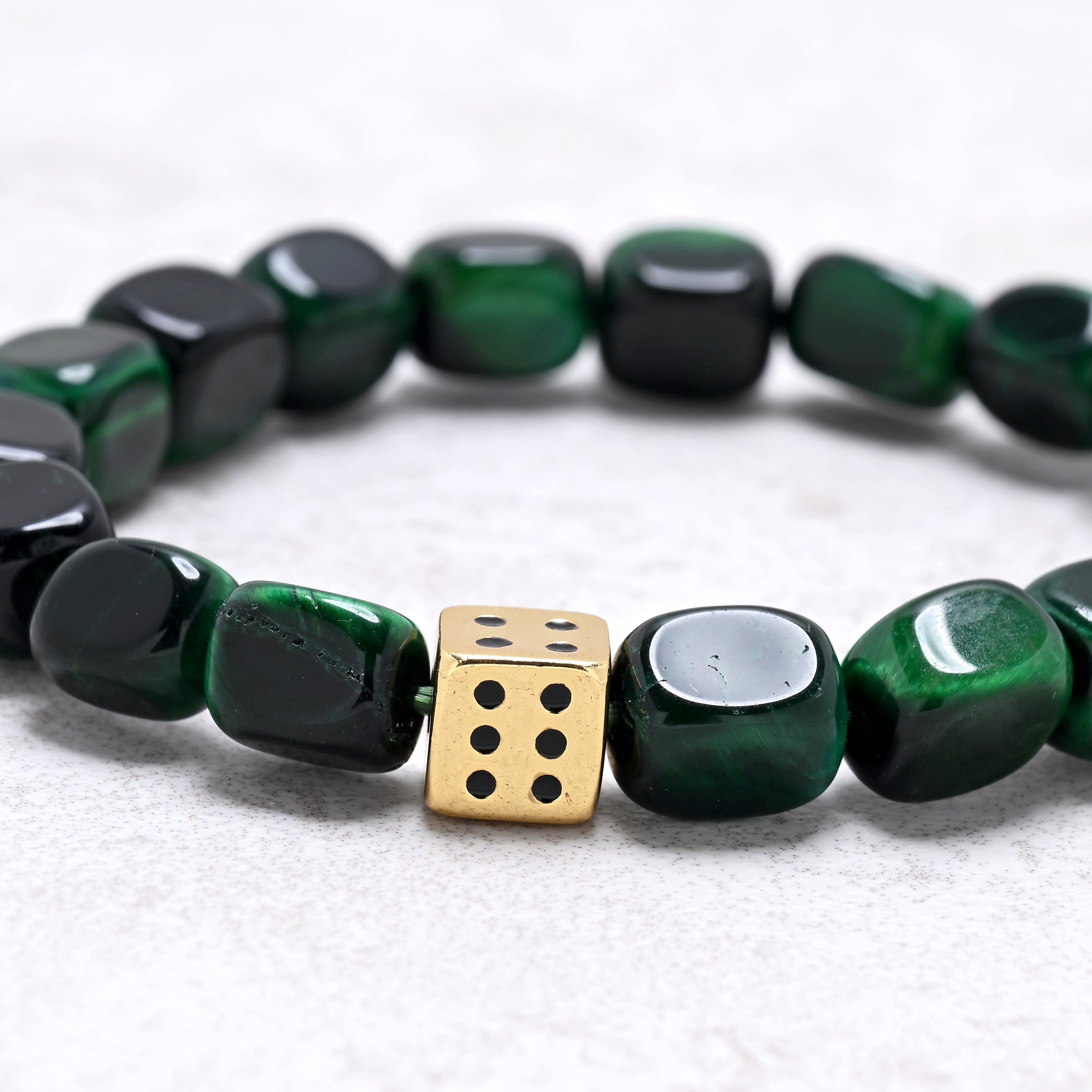 KALIFANO Gemstone Jewelry Green Tiger Eye 6x9mm Natural Gemstone Stretch Bracelet