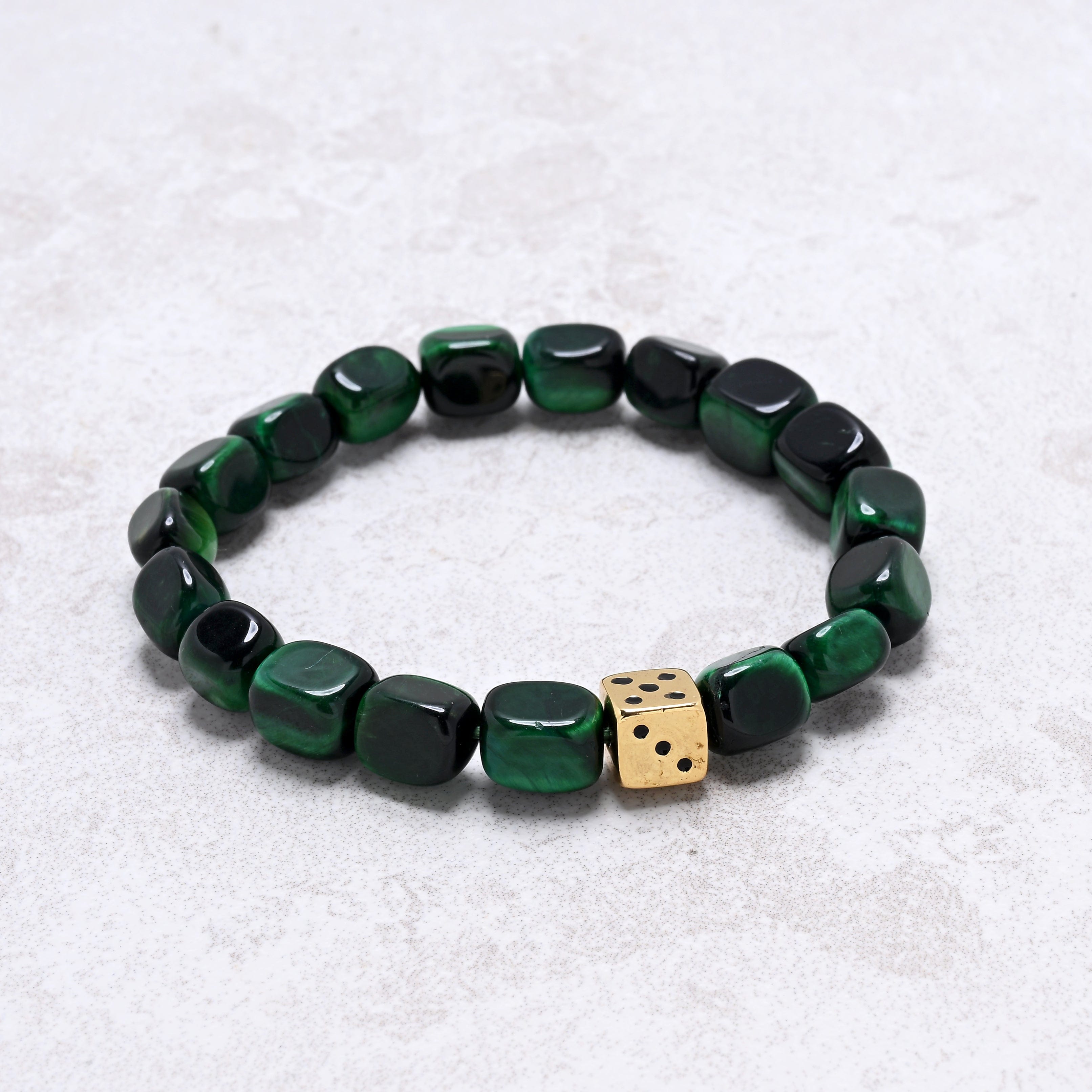 KALIFANO Gemstone Jewelry Green Tiger Eye 6x9mm Natural Gemstone Stretch Bracelet