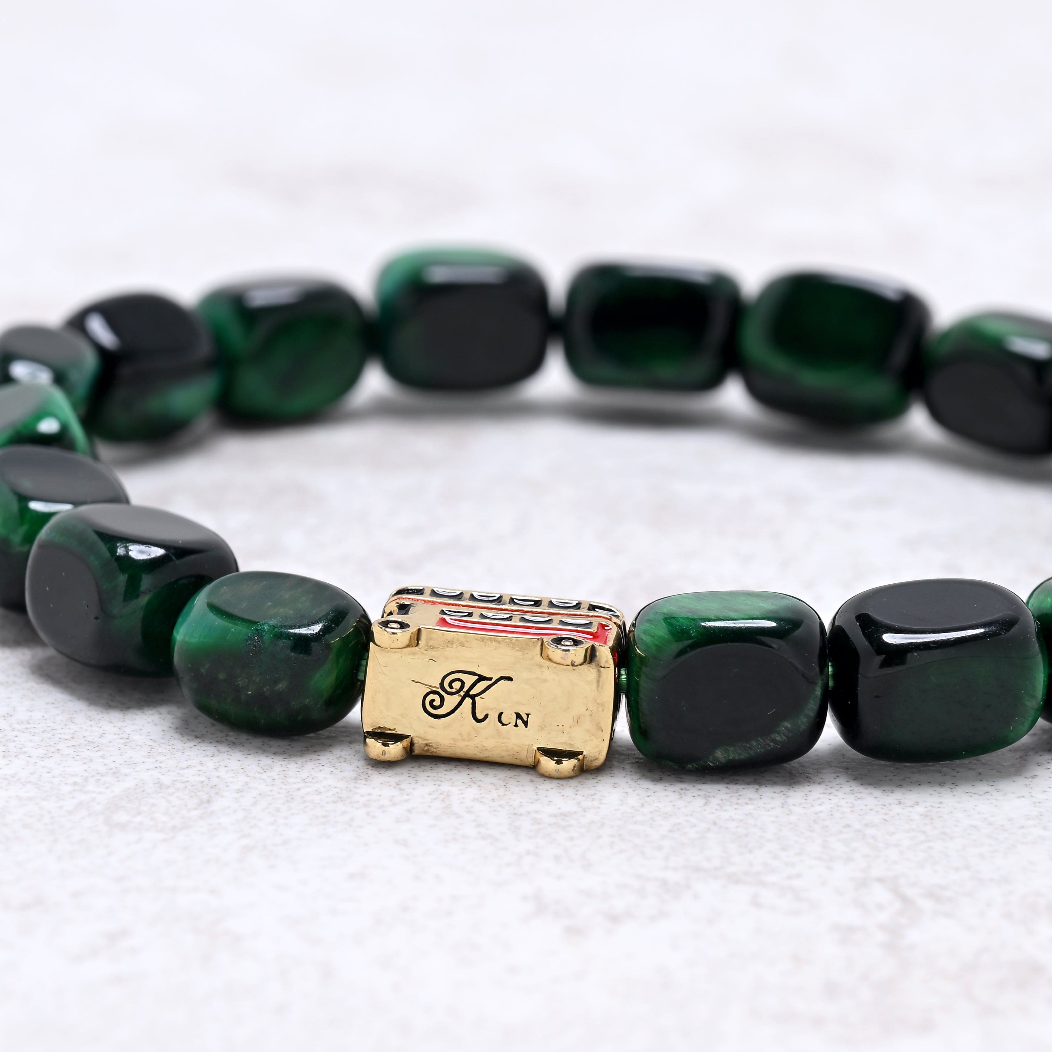 KALIFANO Gemstone Jewelry Green Tiger Eye 6x9mm Natural Gemstone Stretch Bracelet