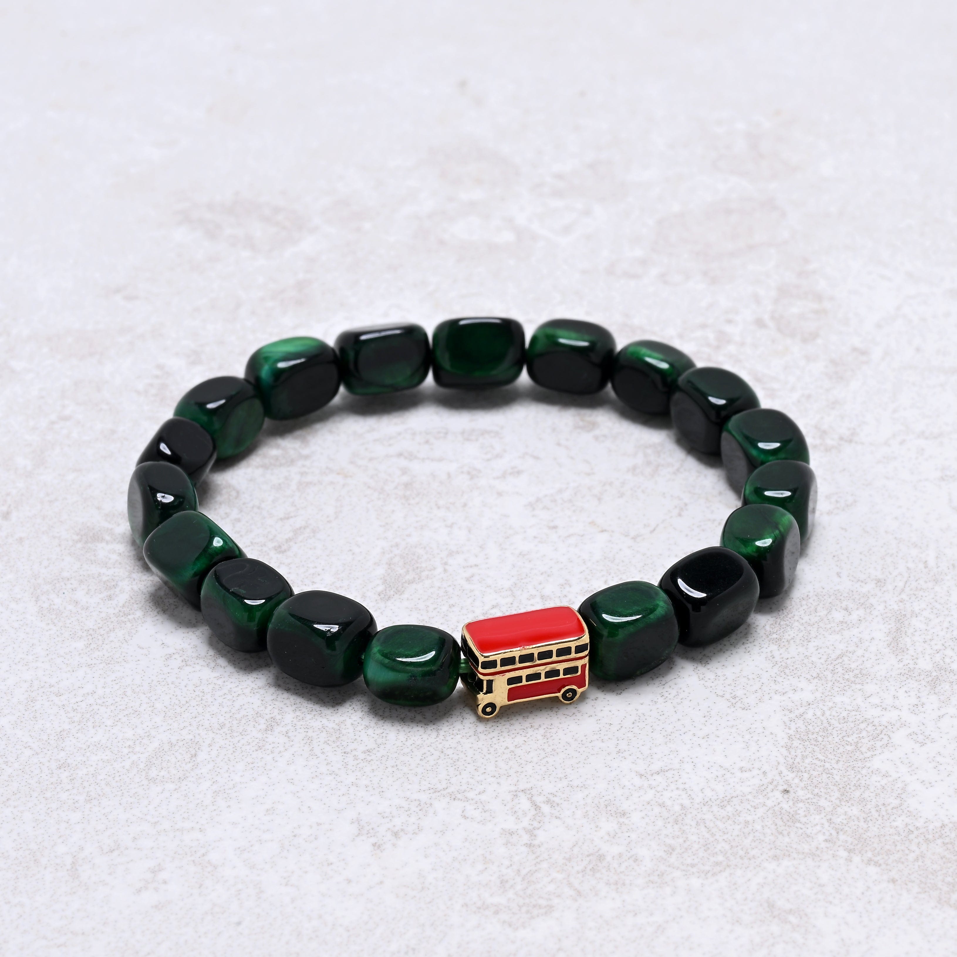 KALIFANO Gemstone Jewelry Green Tiger Eye 6x9mm Natural Gemstone Stretch Bracelet