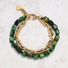 Green Tiger Eye & Hardware Style Stainless Steel Chain Bracelet