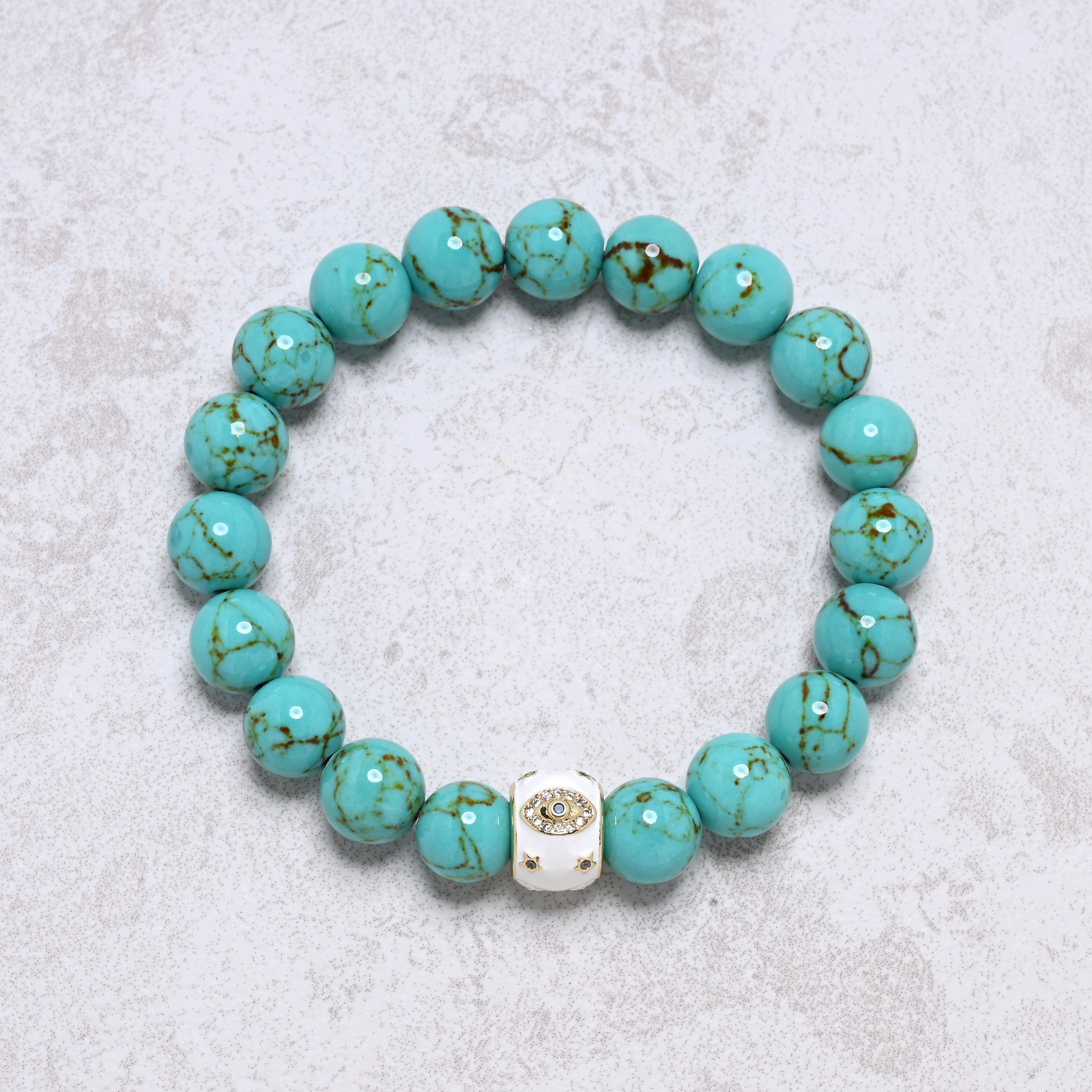KALIFANO Gemstone Jewelry Howlite Turquoise 10mm Natural Gemstone Stretch Bracelet