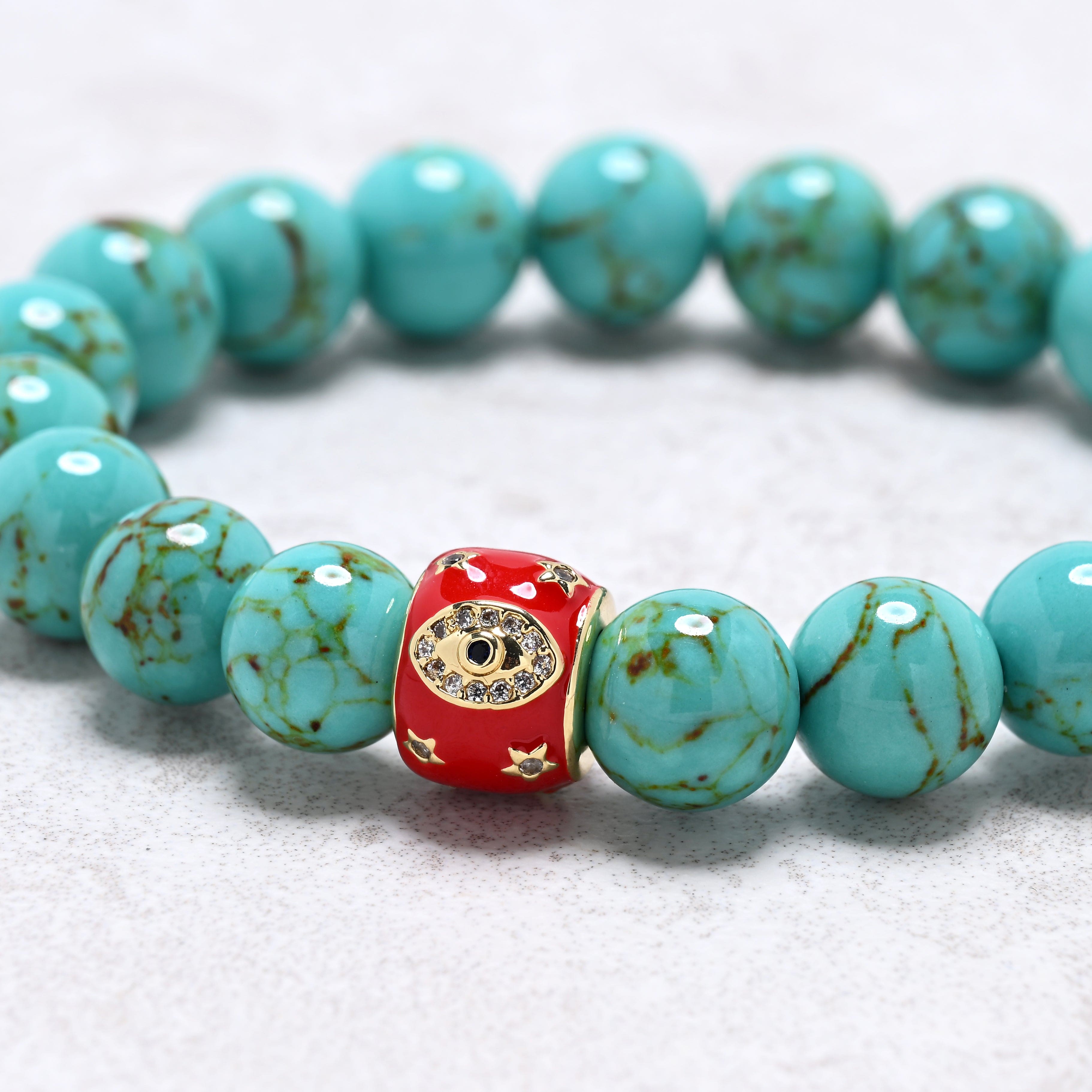 KALIFANO Gemstone Jewelry Howlite Turquoise 10mm Natural Gemstone Stretch Bracelet