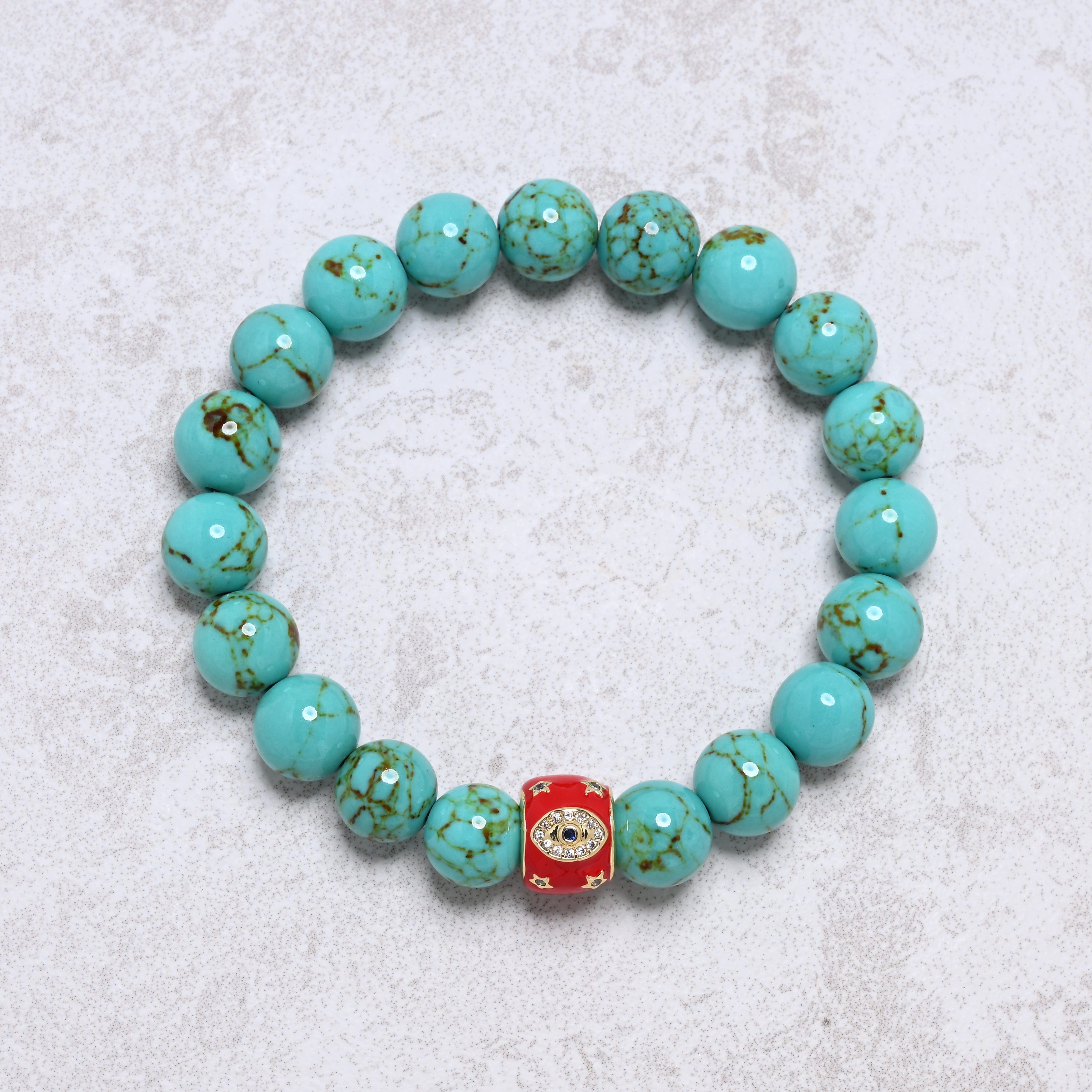 KALIFANO Gemstone Jewelry Howlite Turquoise 10mm Natural Gemstone Stretch Bracelet
