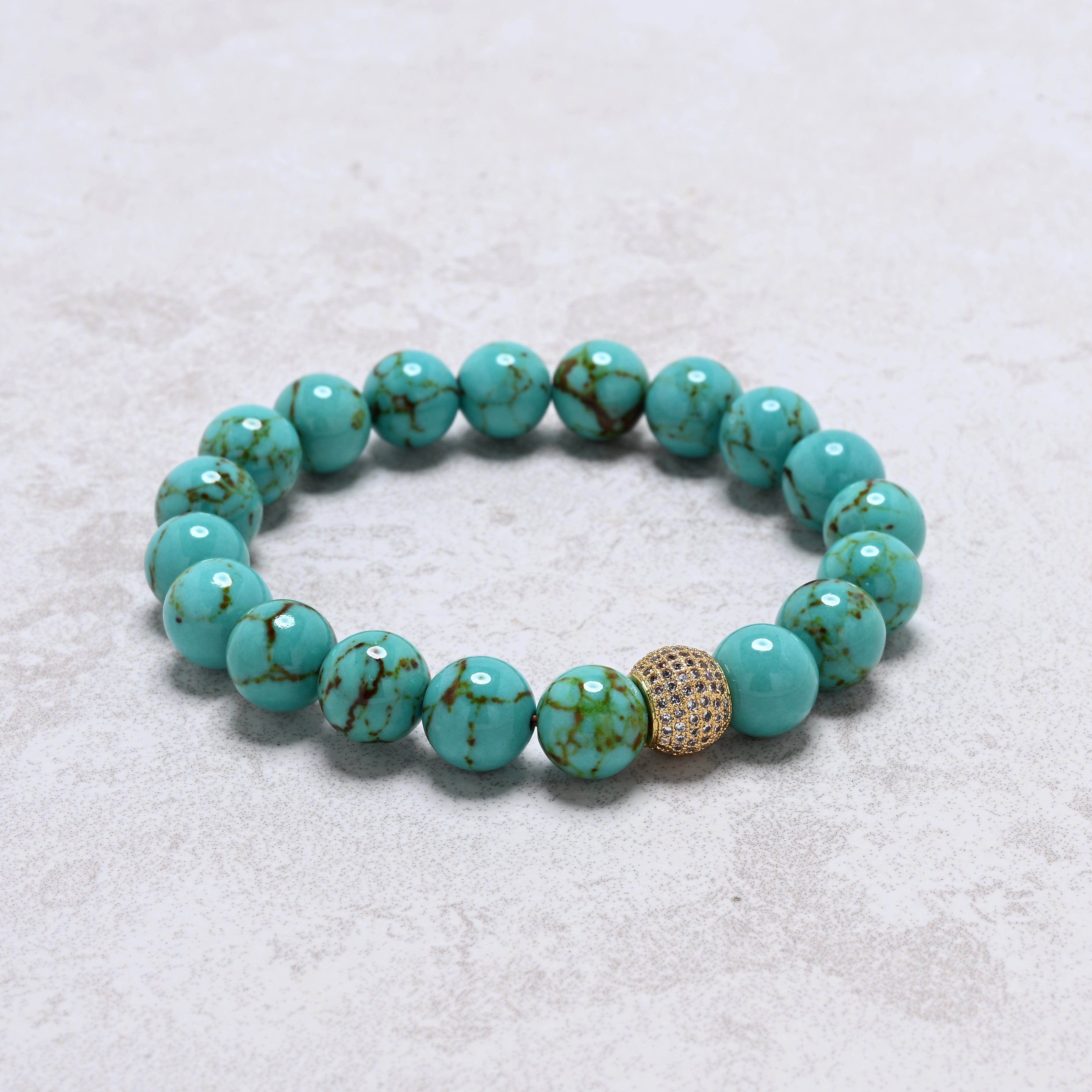 KALIFANO Gemstone Jewelry Howlite Turquoise 10mm Natural Gemstone Stretch Bracelet