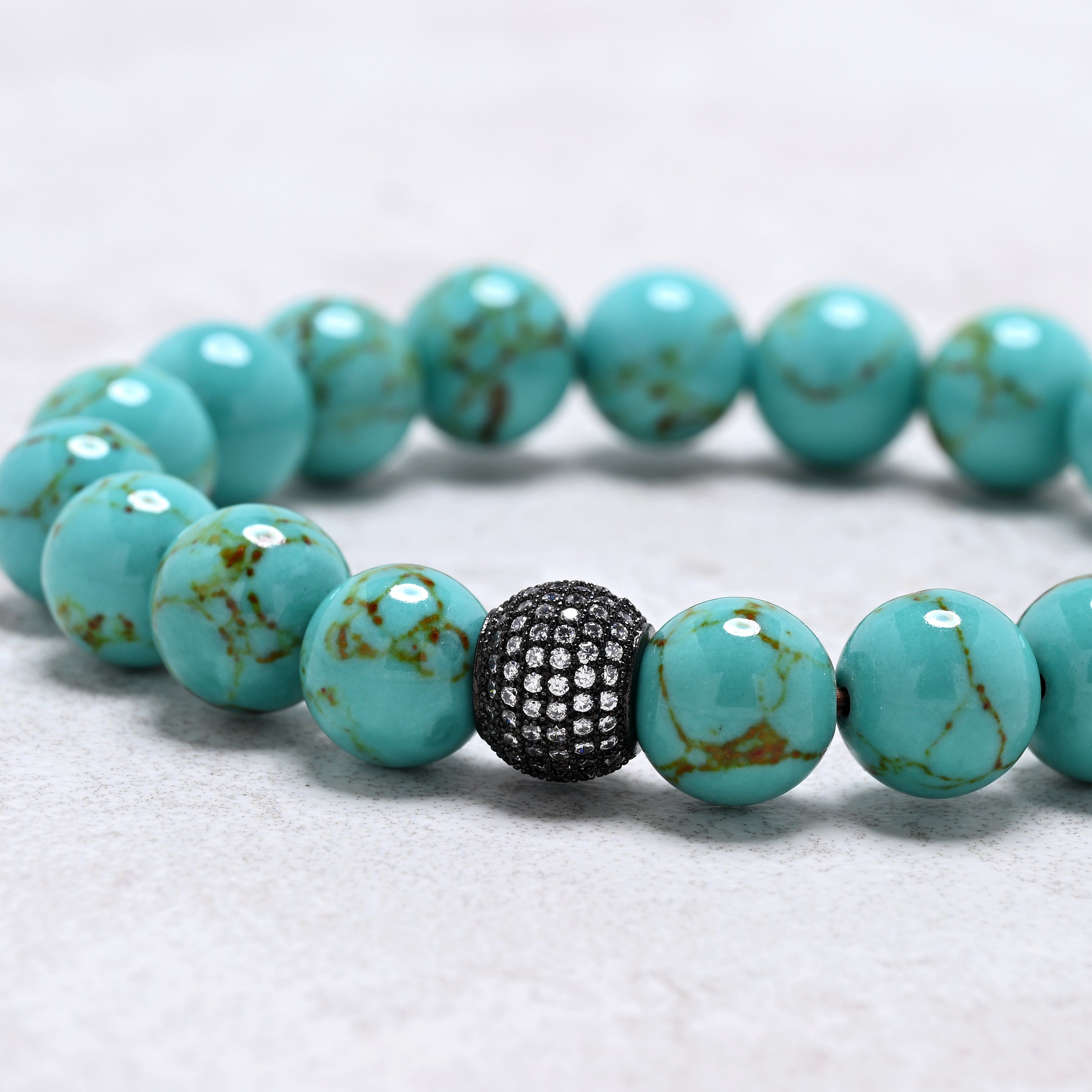 KALIFANO Gemstone Jewelry Howlite Turquoise 10mm Natural Gemstone Stretch Bracelet