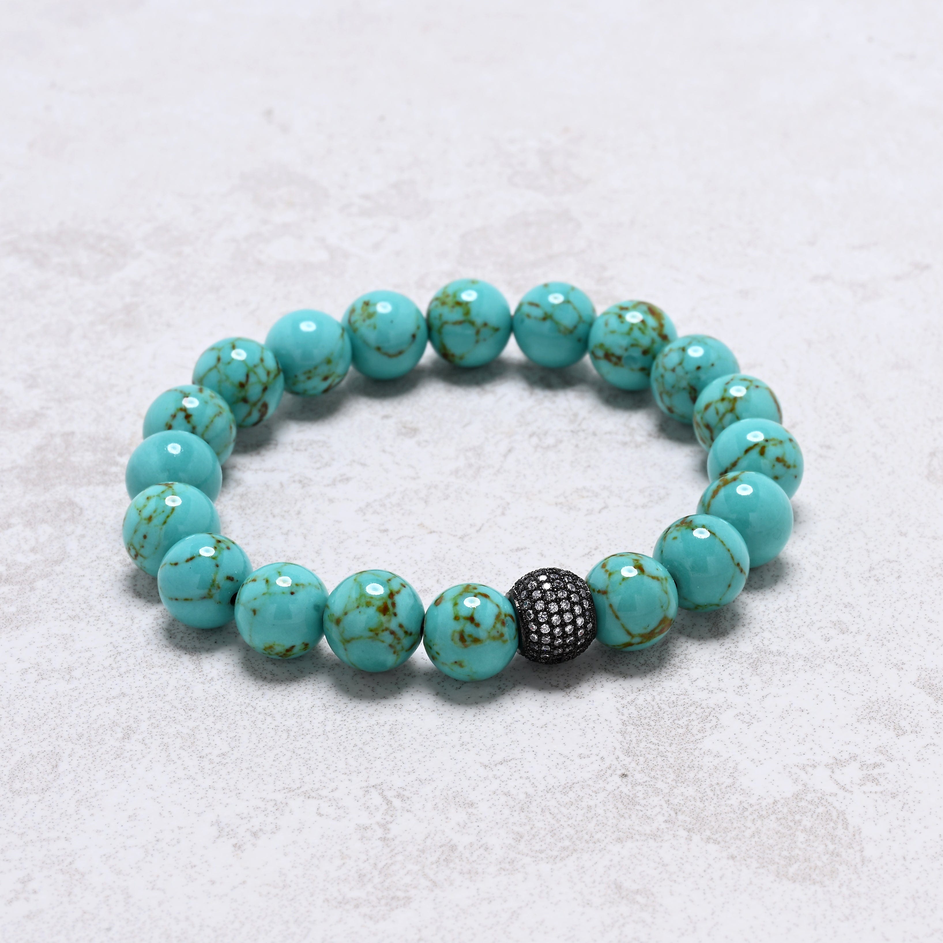 KALIFANO Gemstone Jewelry Howlite Turquoise 10mm Natural Gemstone Stretch Bracelet