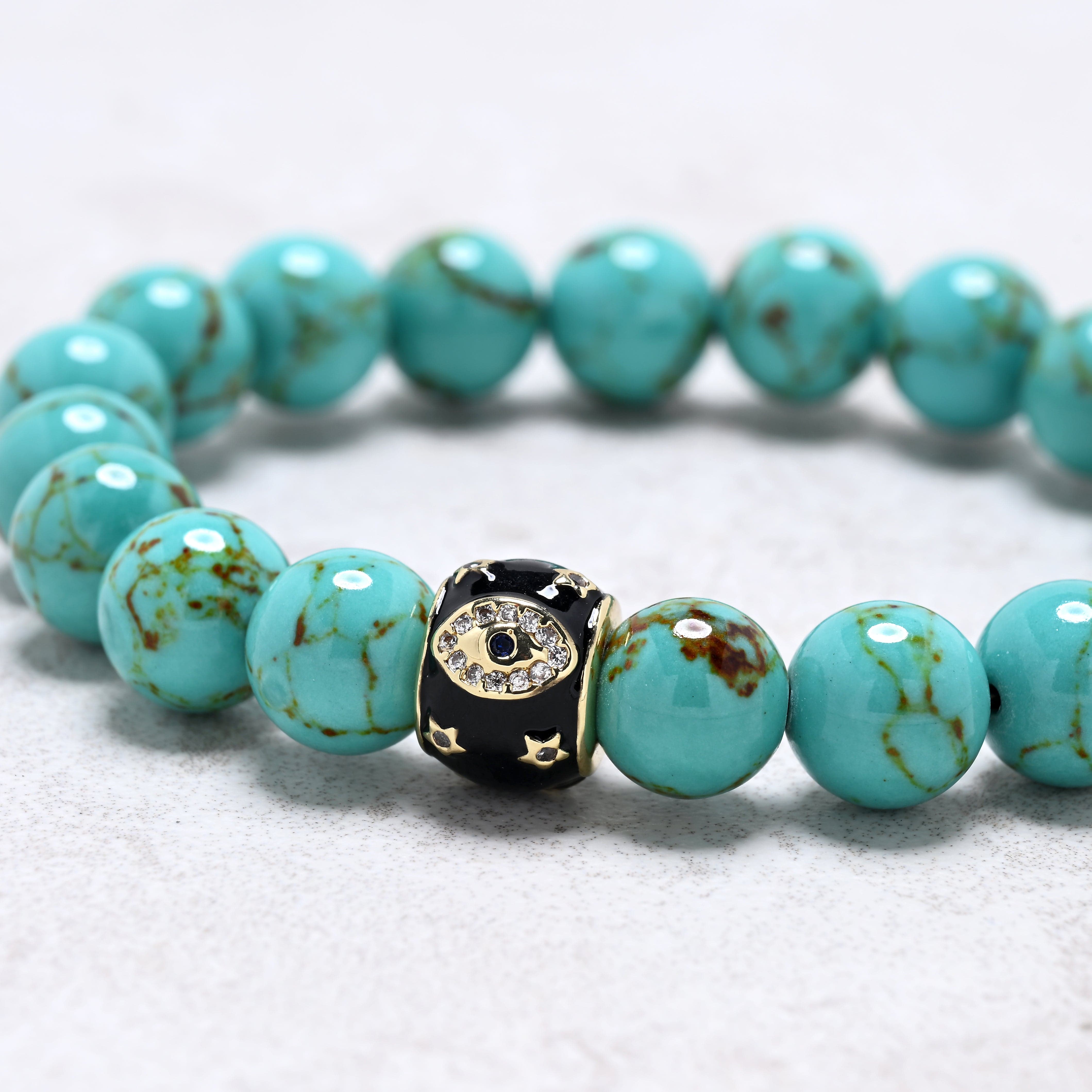 KALIFANO Gemstone Jewelry Howlite Turquoise 10mm Natural Gemstone Stretch Bracelet