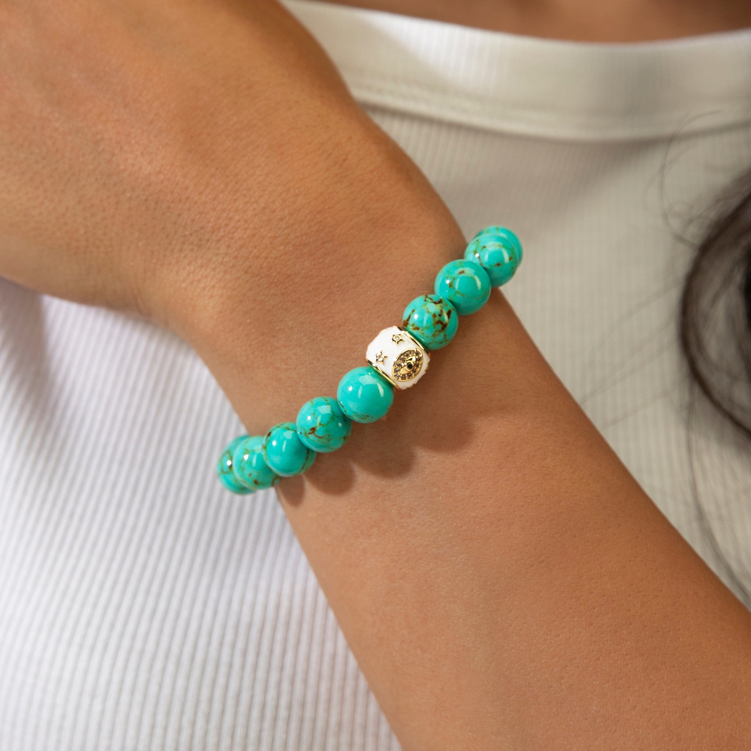 KALIFANO Gemstone Jewelry Howlite Turquoise 10mm Natural Gemstone Stretch Bracelet
