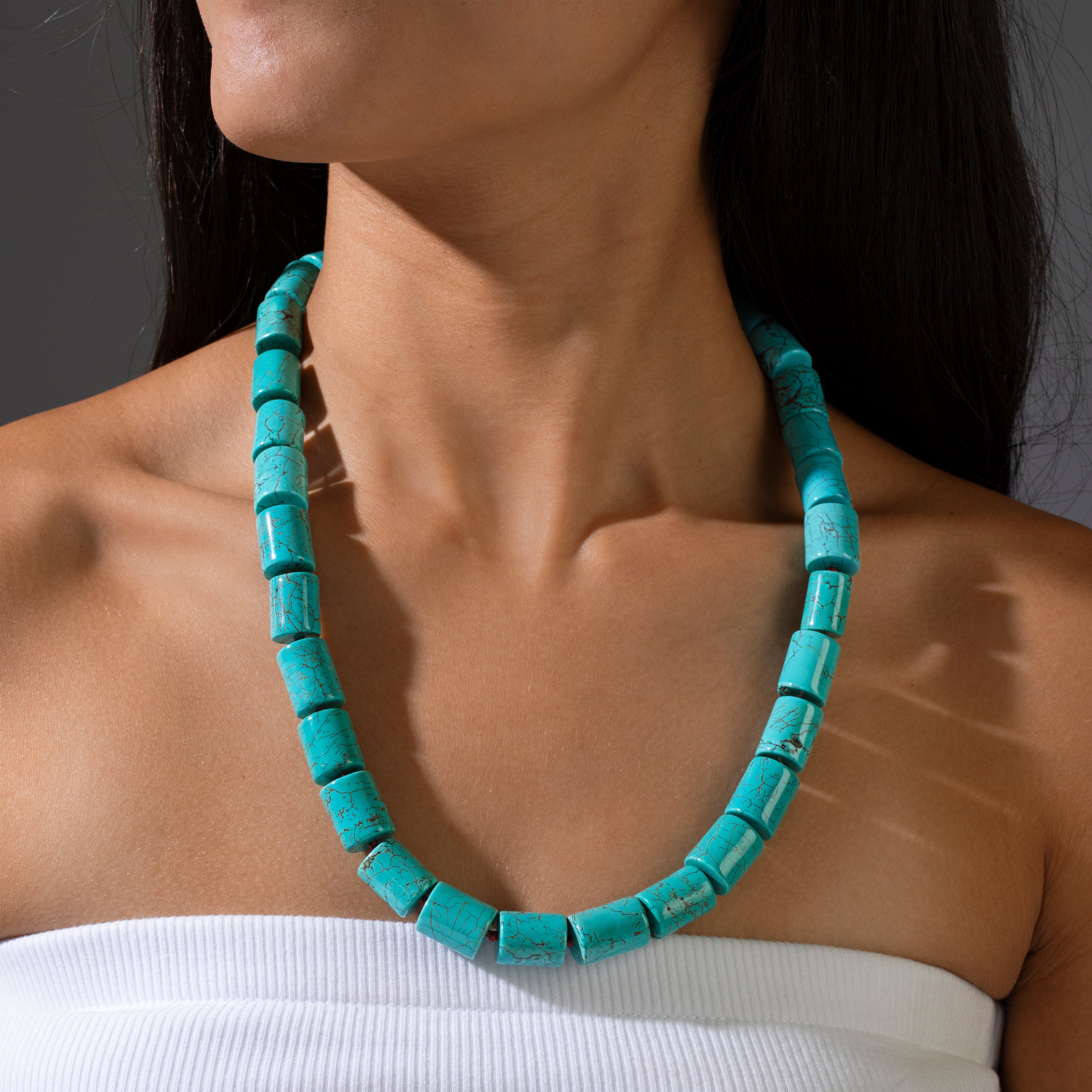 KALIFANO Gemstone Jewelry Howlite Turquoise 12x16mm Necklace With Stainless Steel Clasp - 24" HTN-12