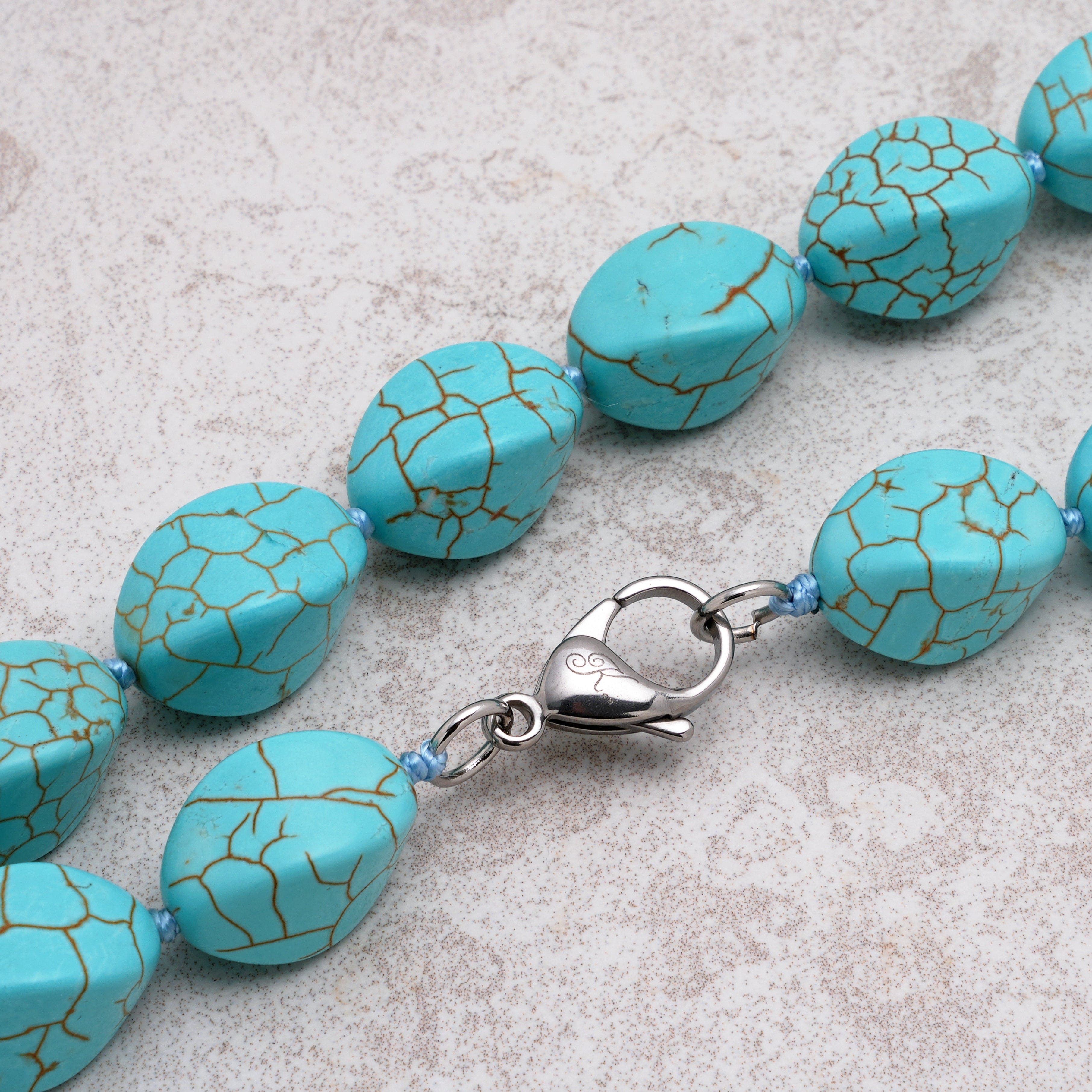 KALIFANO Gemstone Jewelry Howlite Turquoise 12x20mm Necklace With Stainless Steel Clasp - 24" HTN-10