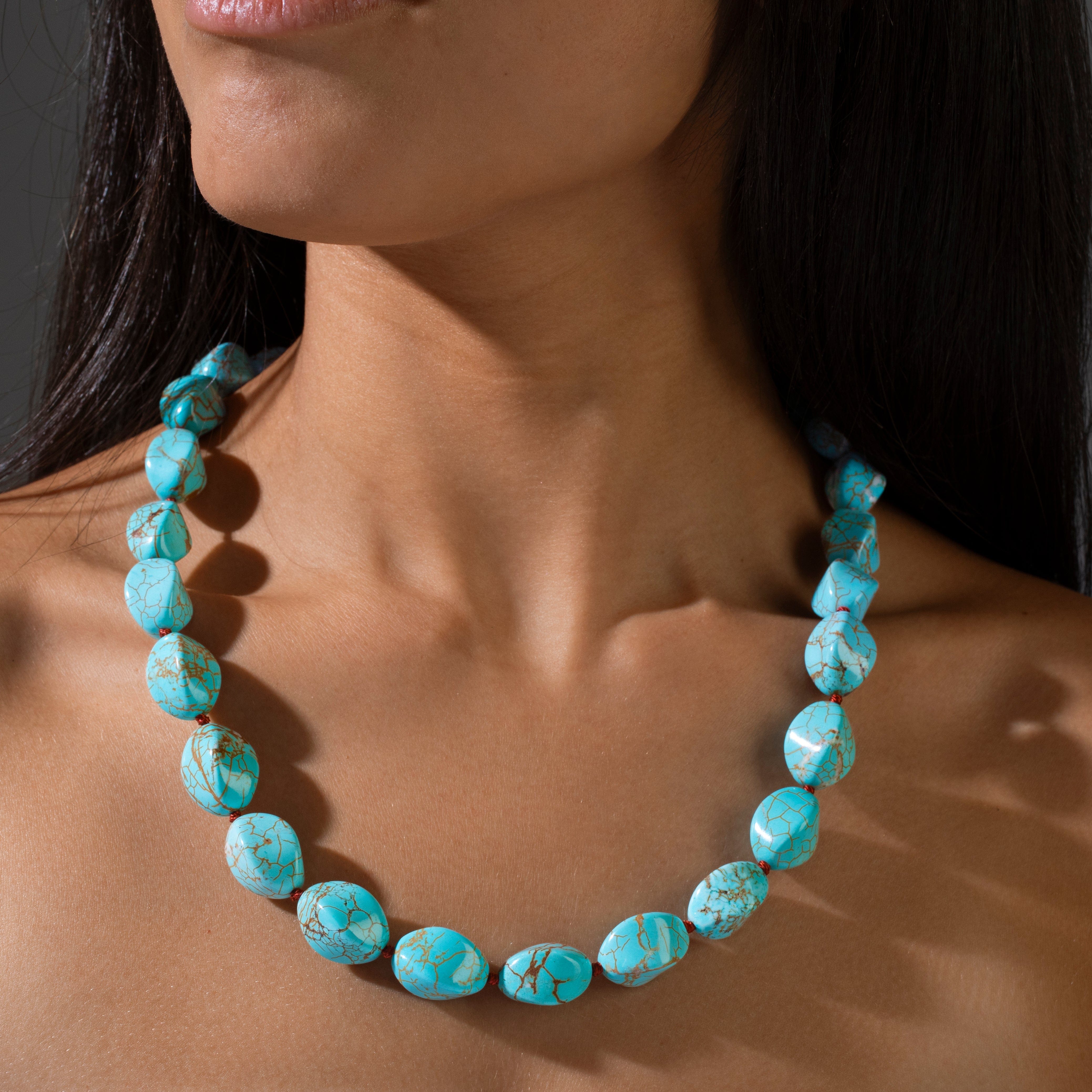KALIFANO Gemstone Jewelry Howlite Turquoise 12x20mm Necklace With Stainless Steel Clasp - 24" HTN-10