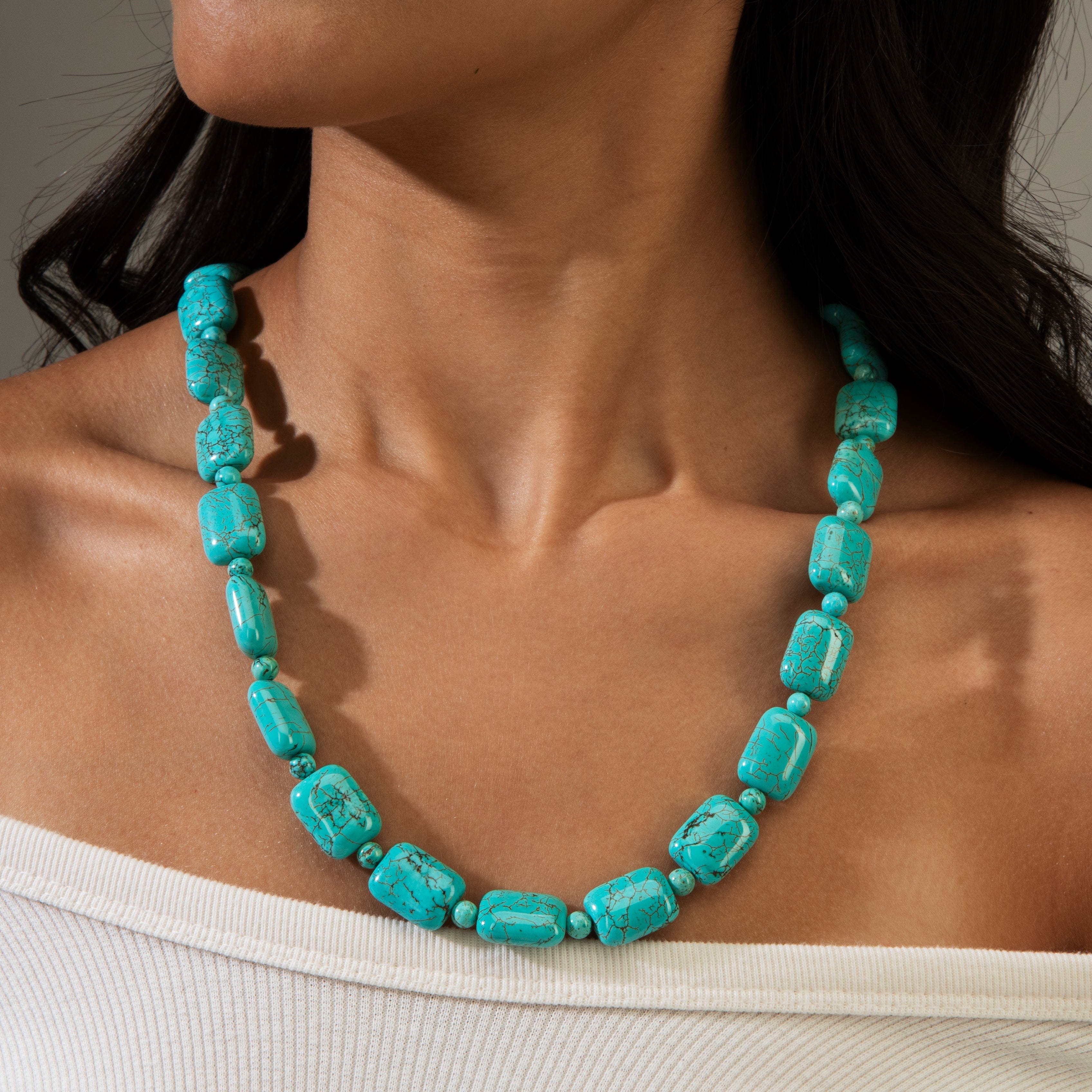 KALIFANO Gemstone Jewelry Howlite Turquoise 14x19mm Necklace With Stainless Steel Clasp - 24" HTN-17
