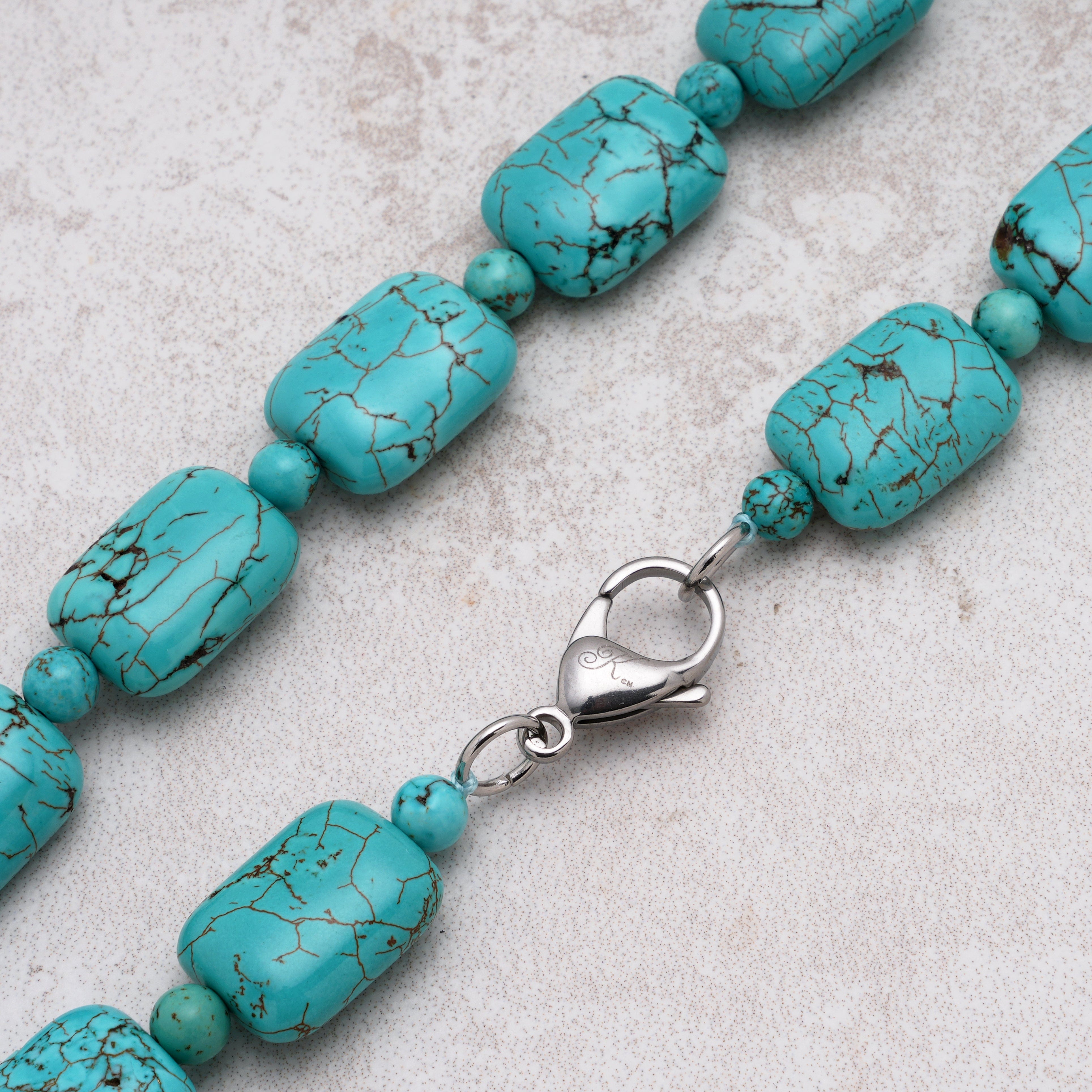 KALIFANO Gemstone Jewelry Howlite Turquoise 14x19mm Necklace With Stainless Steel Clasp - 24" HTN-17