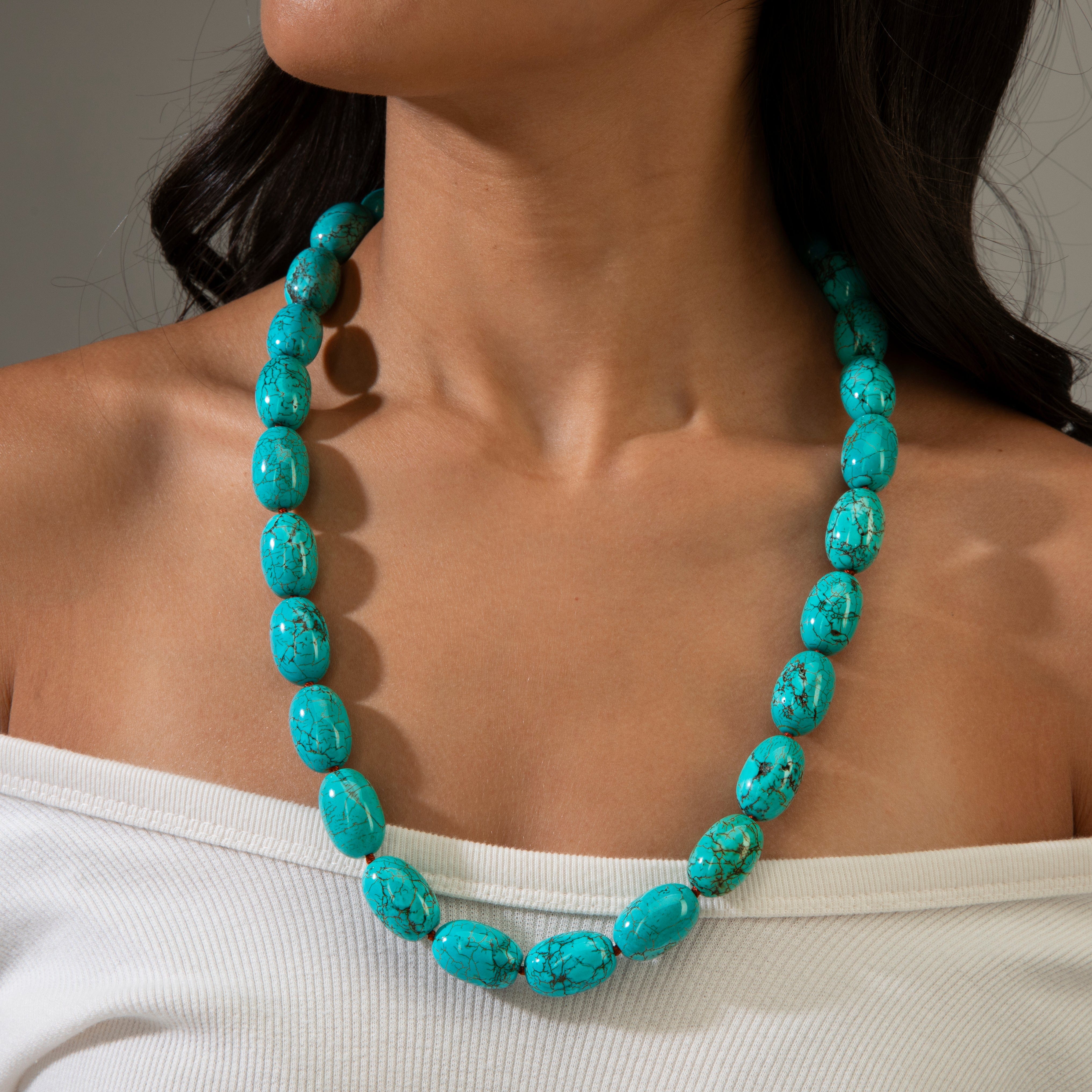 KALIFANO Gemstone Jewelry Howlite Turquoise 15x22mm Necklace With Stainless Steel Clasp - 27" HTN-14