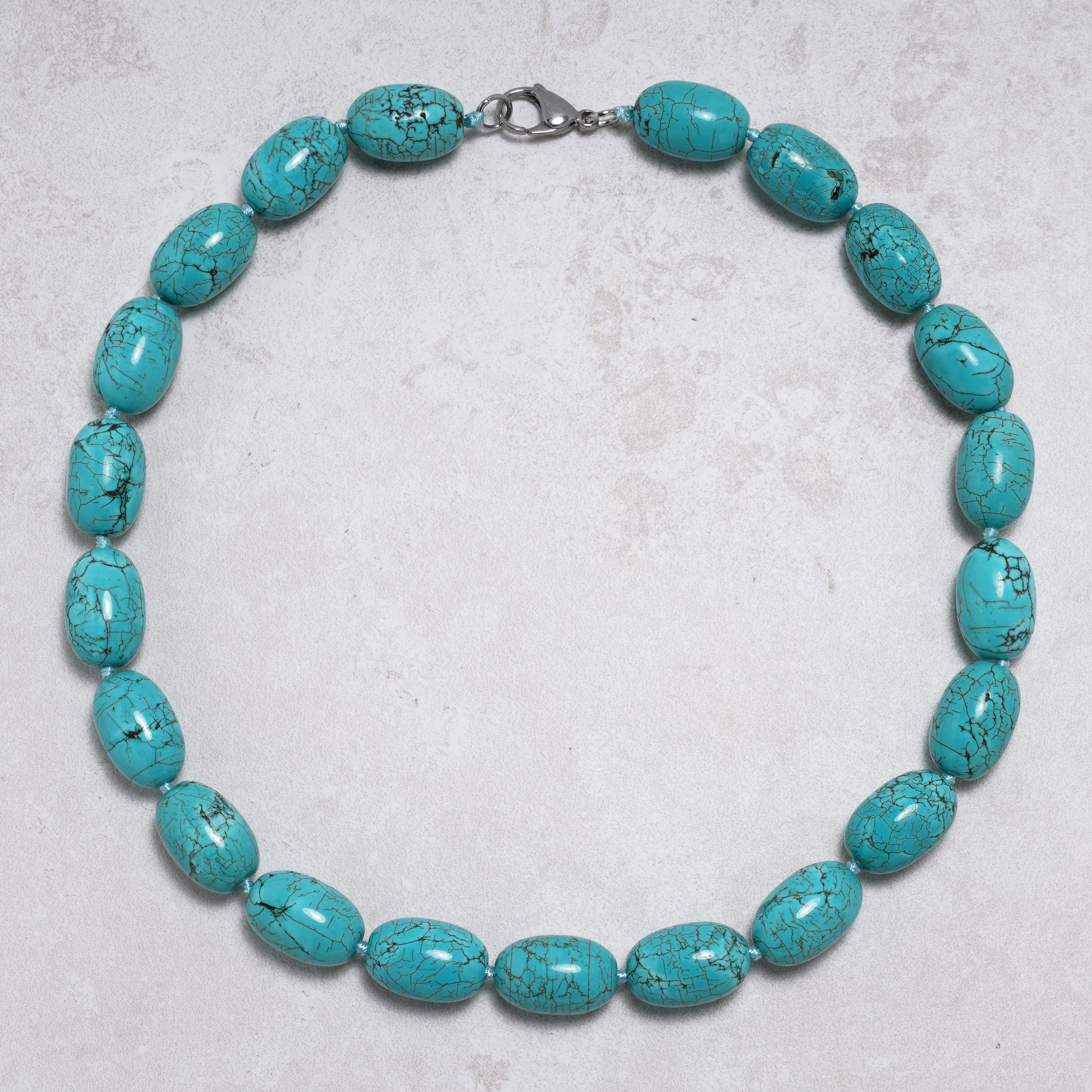 KALIFANO Gemstone Jewelry Howlite Turquoise 15x22mm Necklace With Stainless Steel Clasp - 27" HTN-14