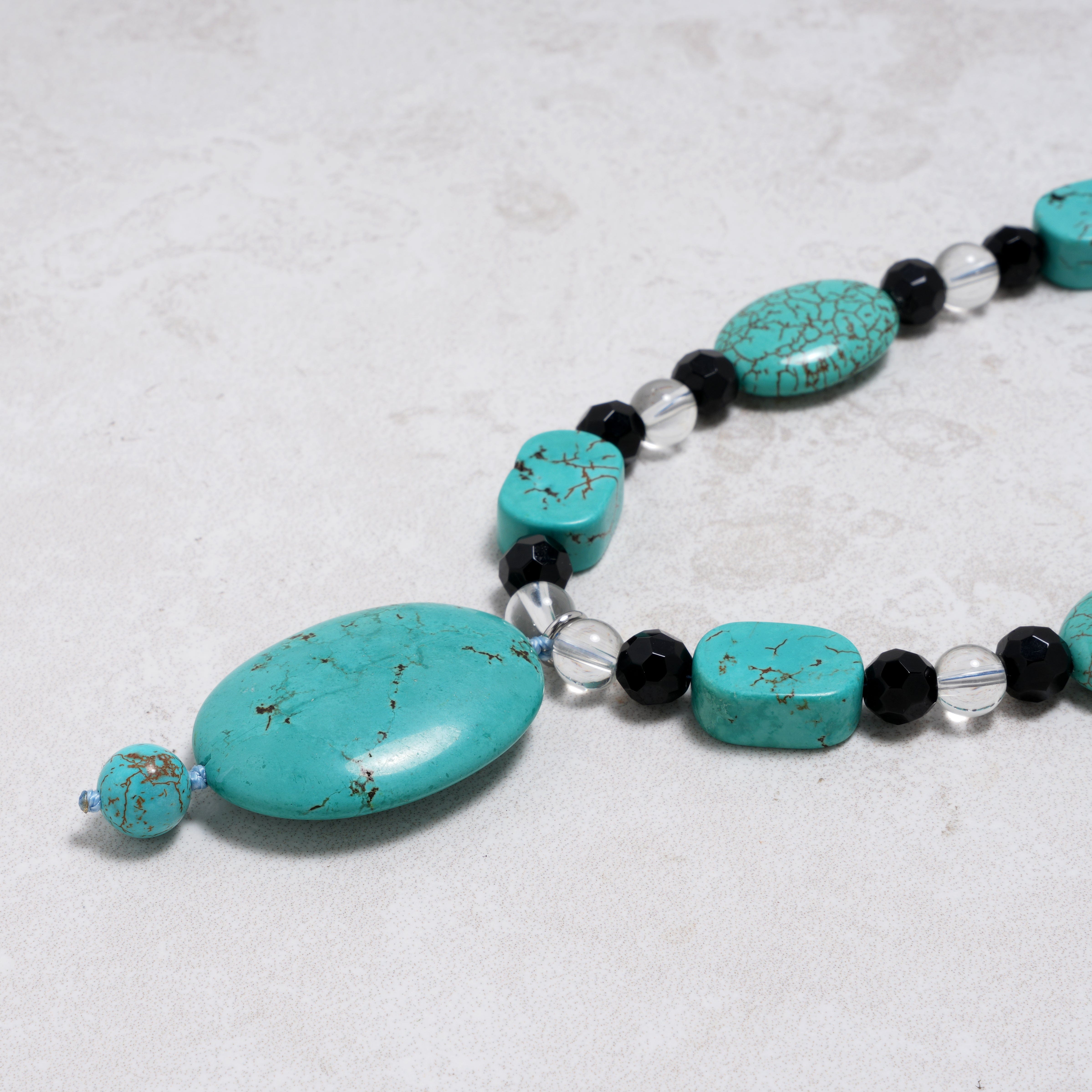 KALIFANO Gemstone Jewelry Howlite Turquoise 30x40mm Necklace With Stainless Steel Clasp - 22" HTN-16