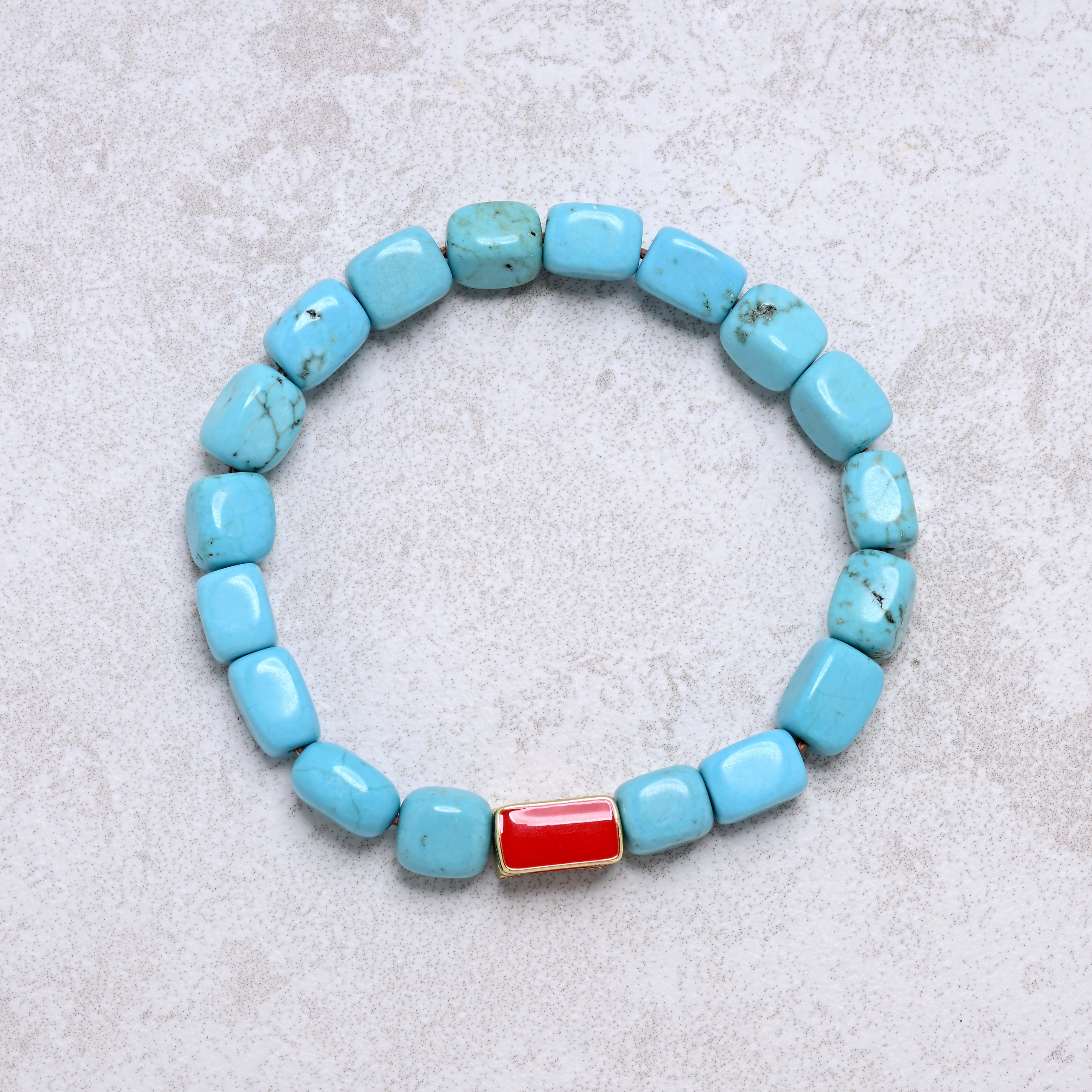 KALIFANO Gemstone Jewelry Howlite Turquoise 6x9mm Natural Gemstone Stretch Bracelet